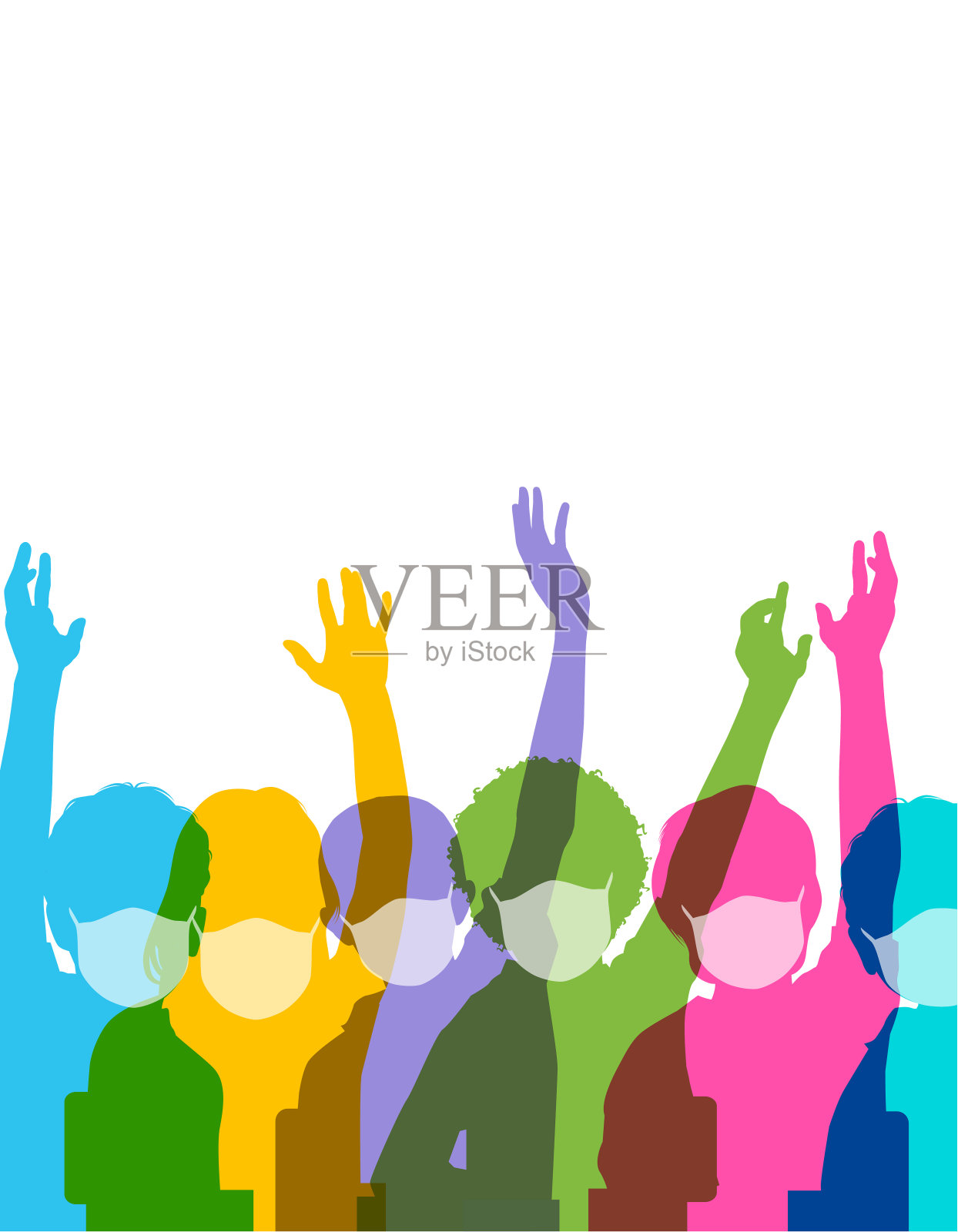 学生们在教室里戴着口罩插画图片素材