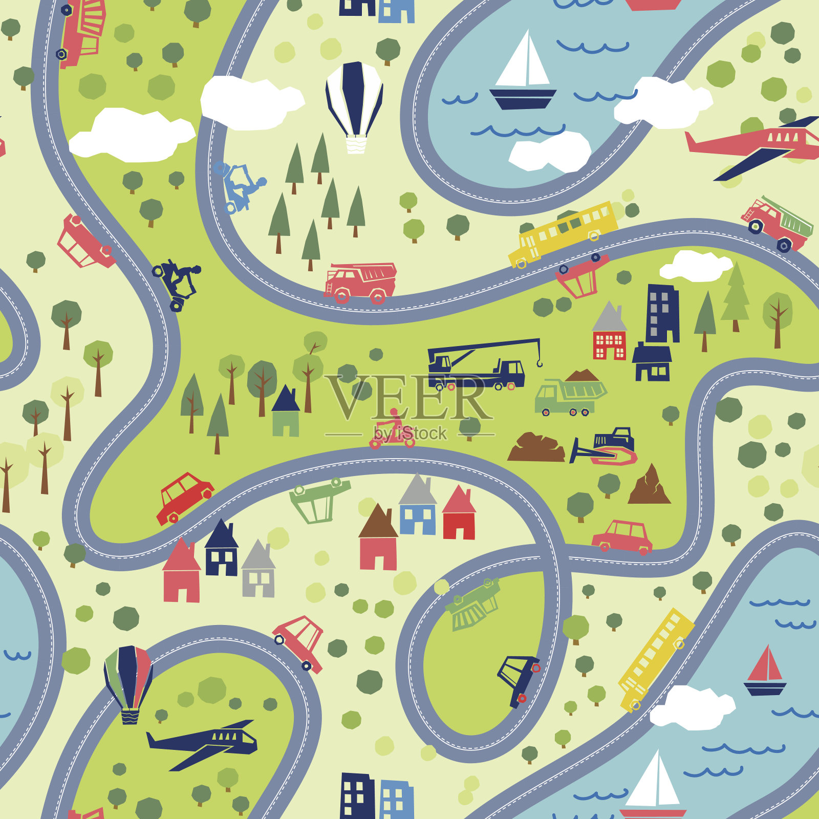 公路旅行到海洋和返回无缝模式插画图片素材