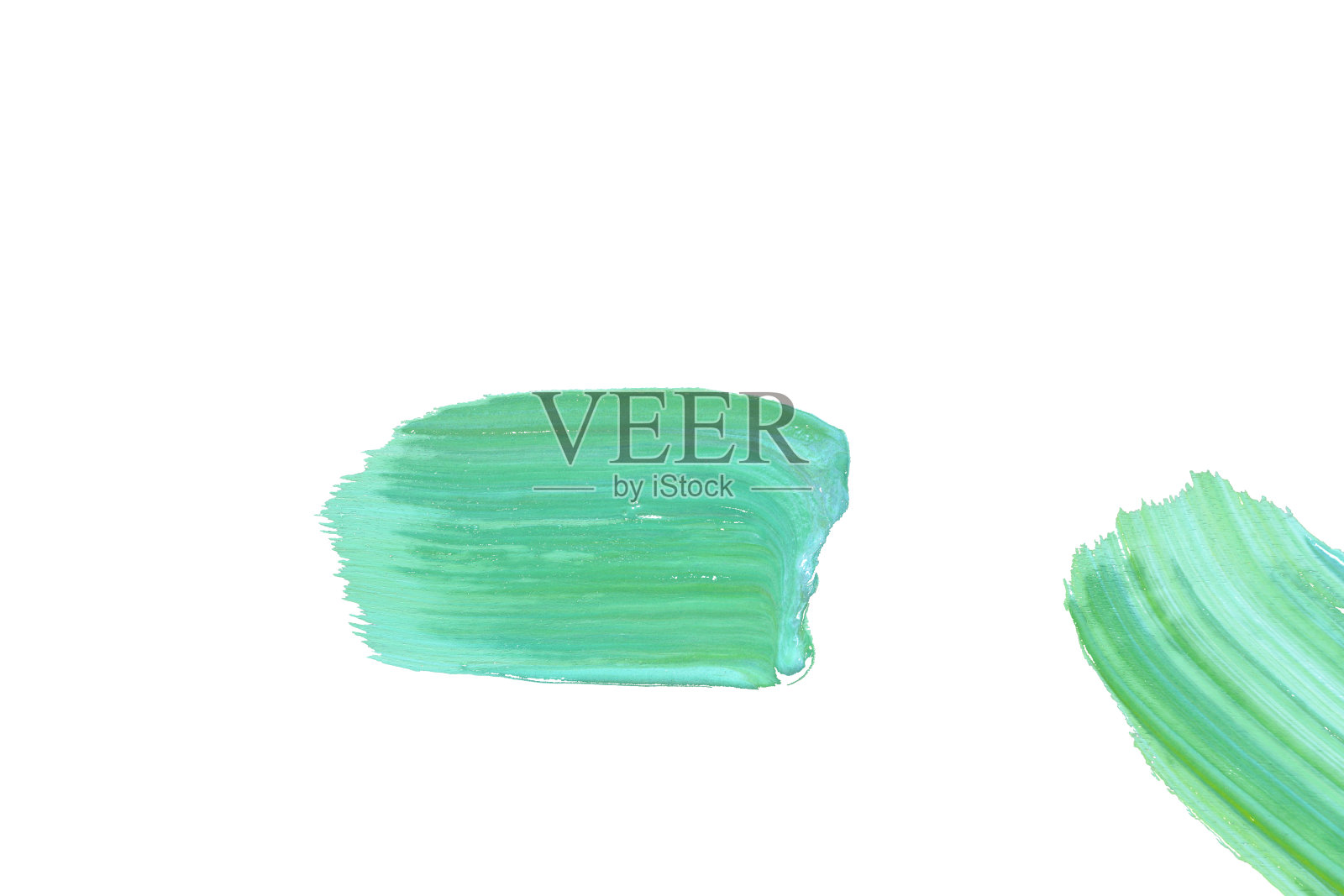 绿蓝色笔刷笔触孤立在白色背景。水彩手绘插图。照片摄影图片