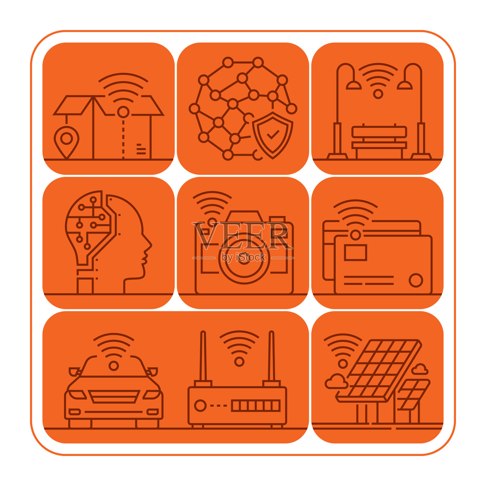 物联网横幅线图标集设计插画图片素材