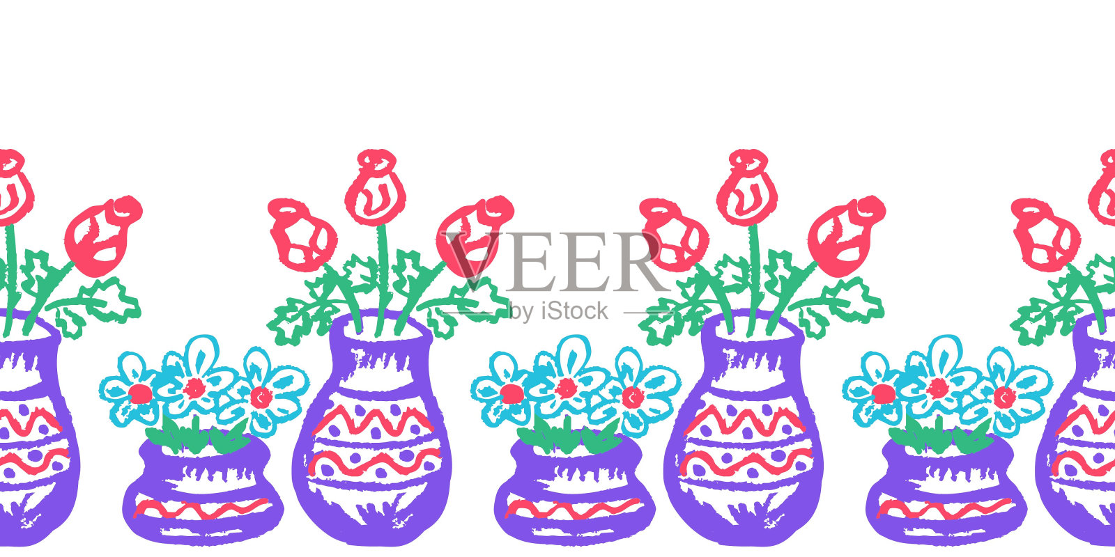 可爱的无缝边界。用蜡笔画画。设计用于造纸、织物、室内装饰等用途插画图片素材