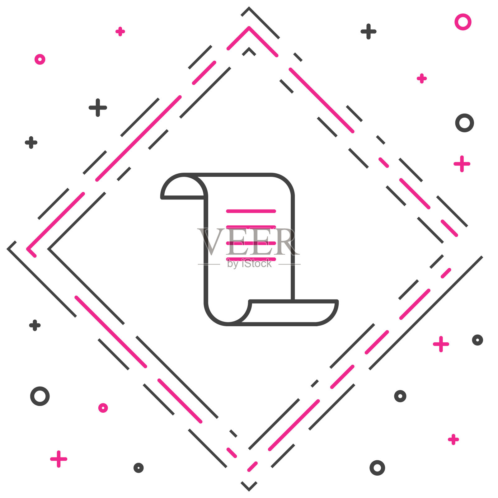 线古代魔法书与炼金术食谱和神秘的咒语和魔法图标孤立的白色背景。色彩缤纷的轮廓概念。向量插画图片素材