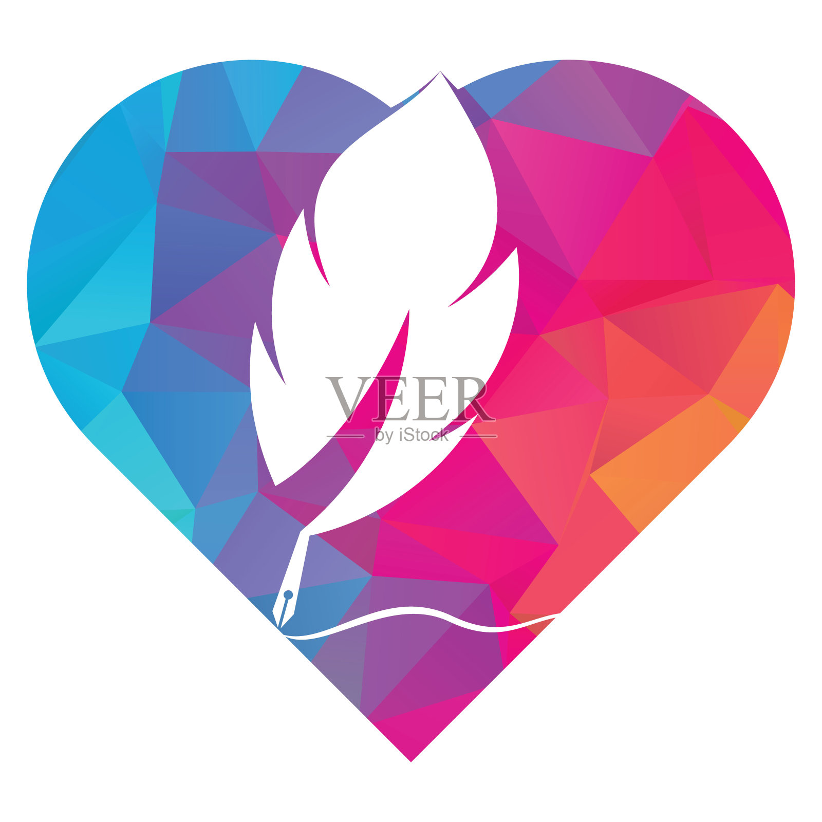 羽毛羽毛心形符号矢量设计。插画图片素材