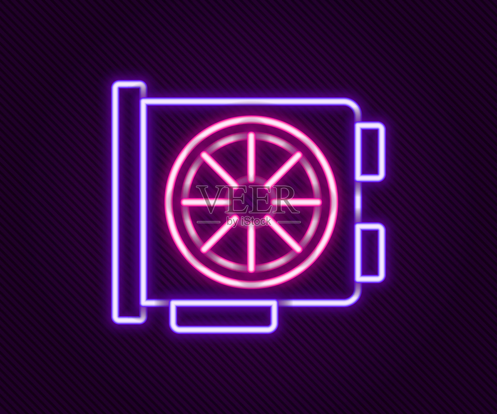 发光的霓虹灯线视频图形卡图标孤立的黑色背景。色彩缤纷的轮廓概念。向量插画图片素材