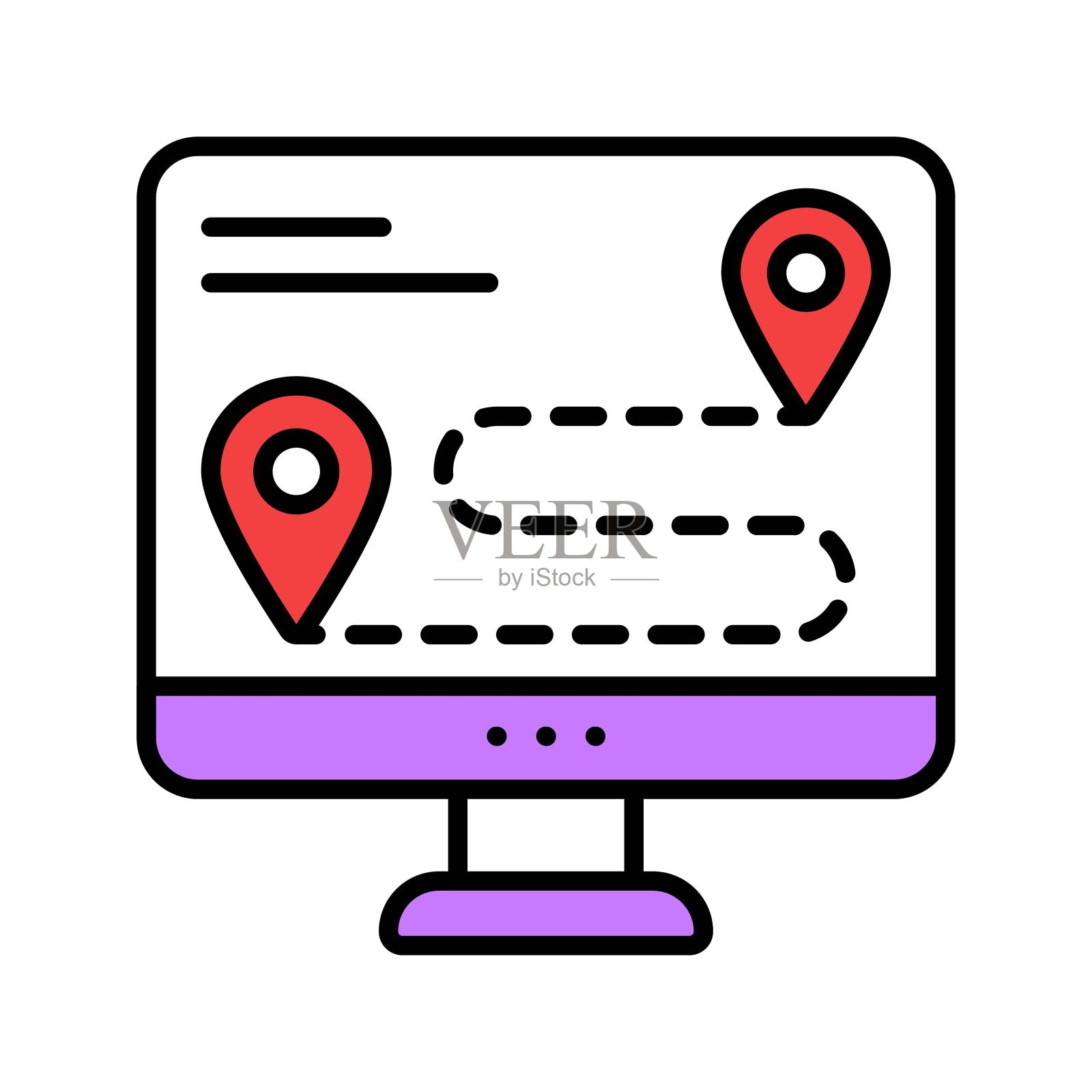 在线路线填充大纲图标设计插图。地图和导航符号在白色背景EPS 10文件插画图片素材