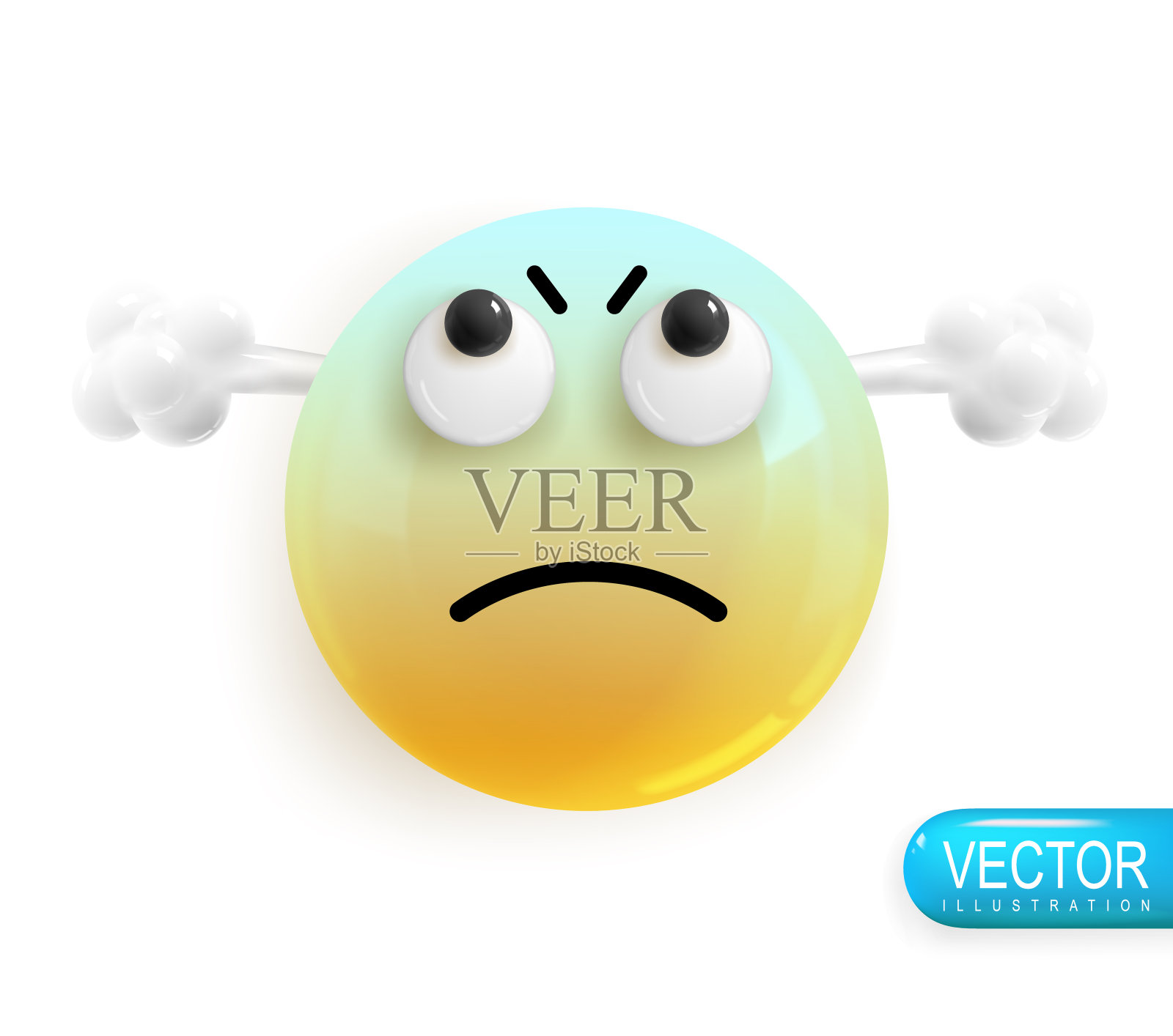 逼真的3d图标。Emoji脸。渲染黄色光泽的表情符号在塑料卡通风格插画图片素材