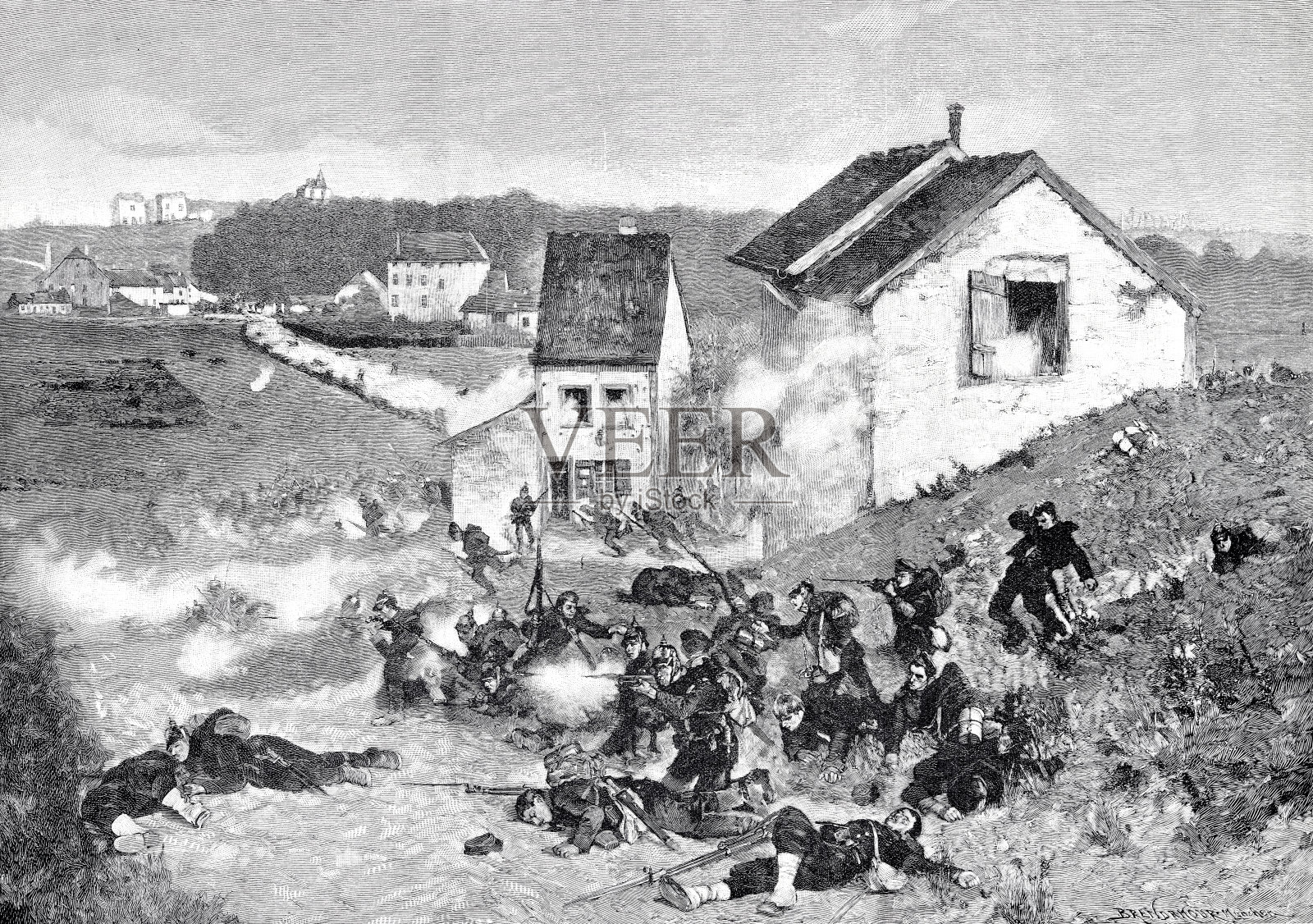 1870年的德法战争,格拉维洛特战役插画图片素材