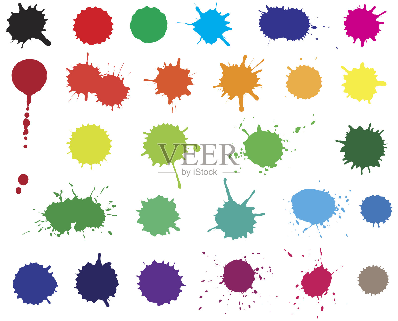 墨水斑点的向量集。颜色飞溅孤立的白色背景插画图片素材