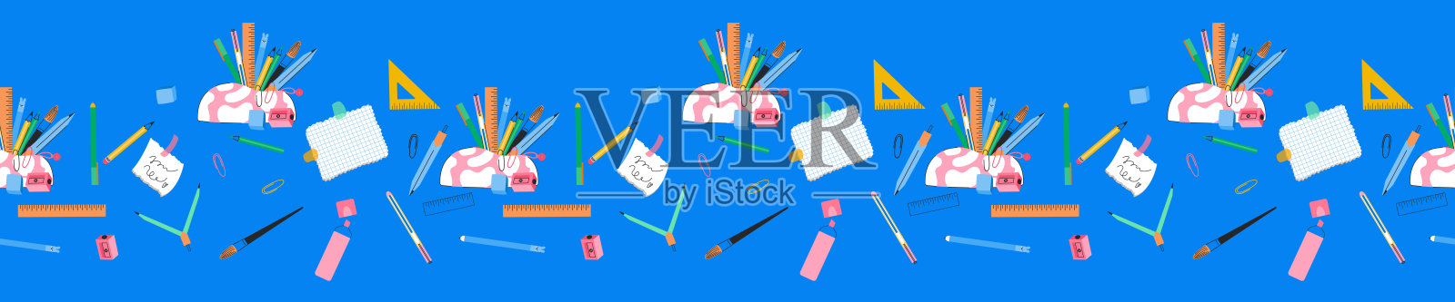 学校用品无缝边界矢量插图隔离插画图片素材