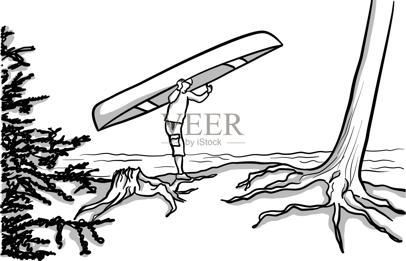 独木舟冒险搬运插画图片素材