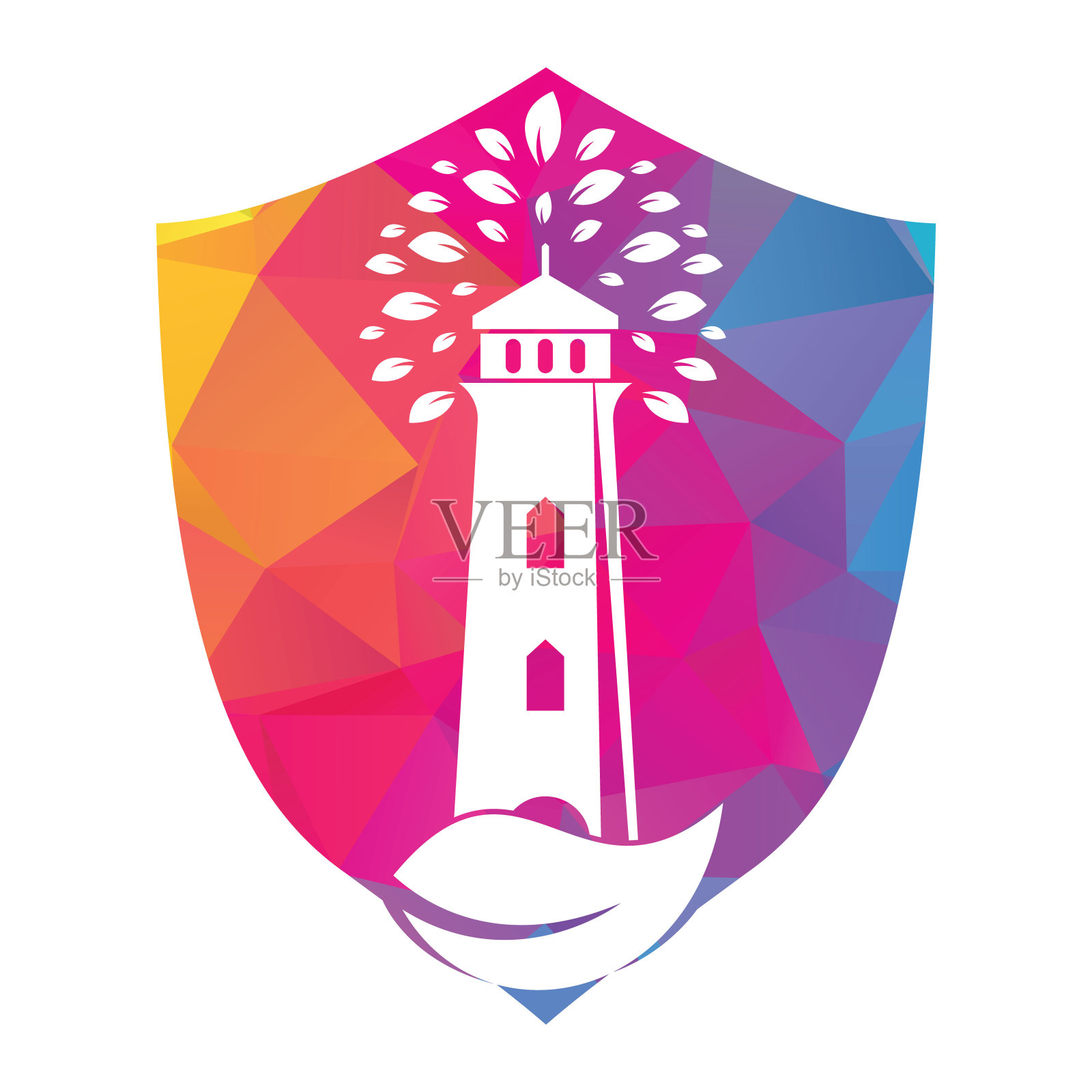 绿色灯塔标志模板设计。插画图片素材