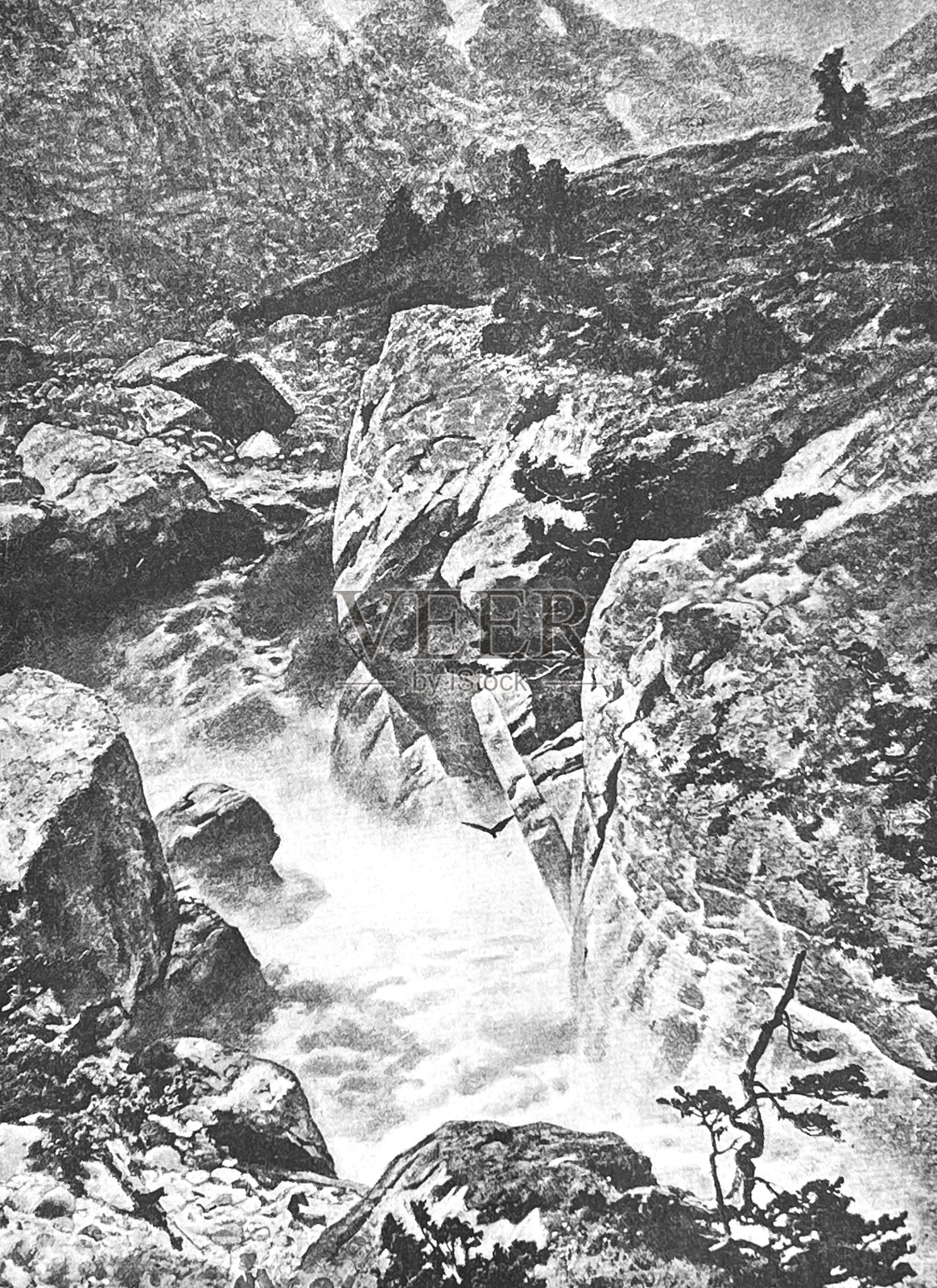 Wadatsch-Ferner冰川下的瀑布插画图片素材