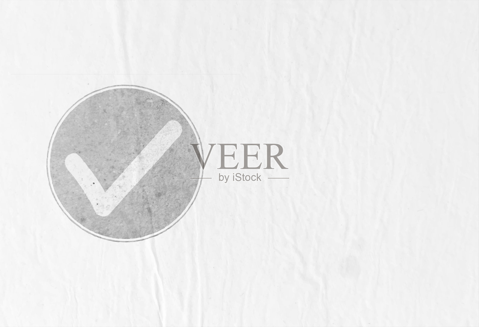 水平软褪色灰色格子或勾或右或OK标志符号或标志包围内的边框或框粉彩浅灰色圈在白色折痕皱纸纹理背景插画图片素材