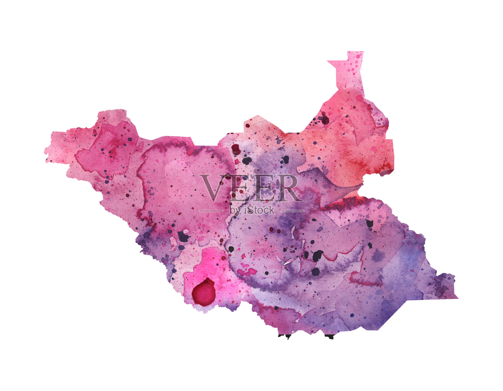 南苏丹水彩栅格地图插图插画图片素材