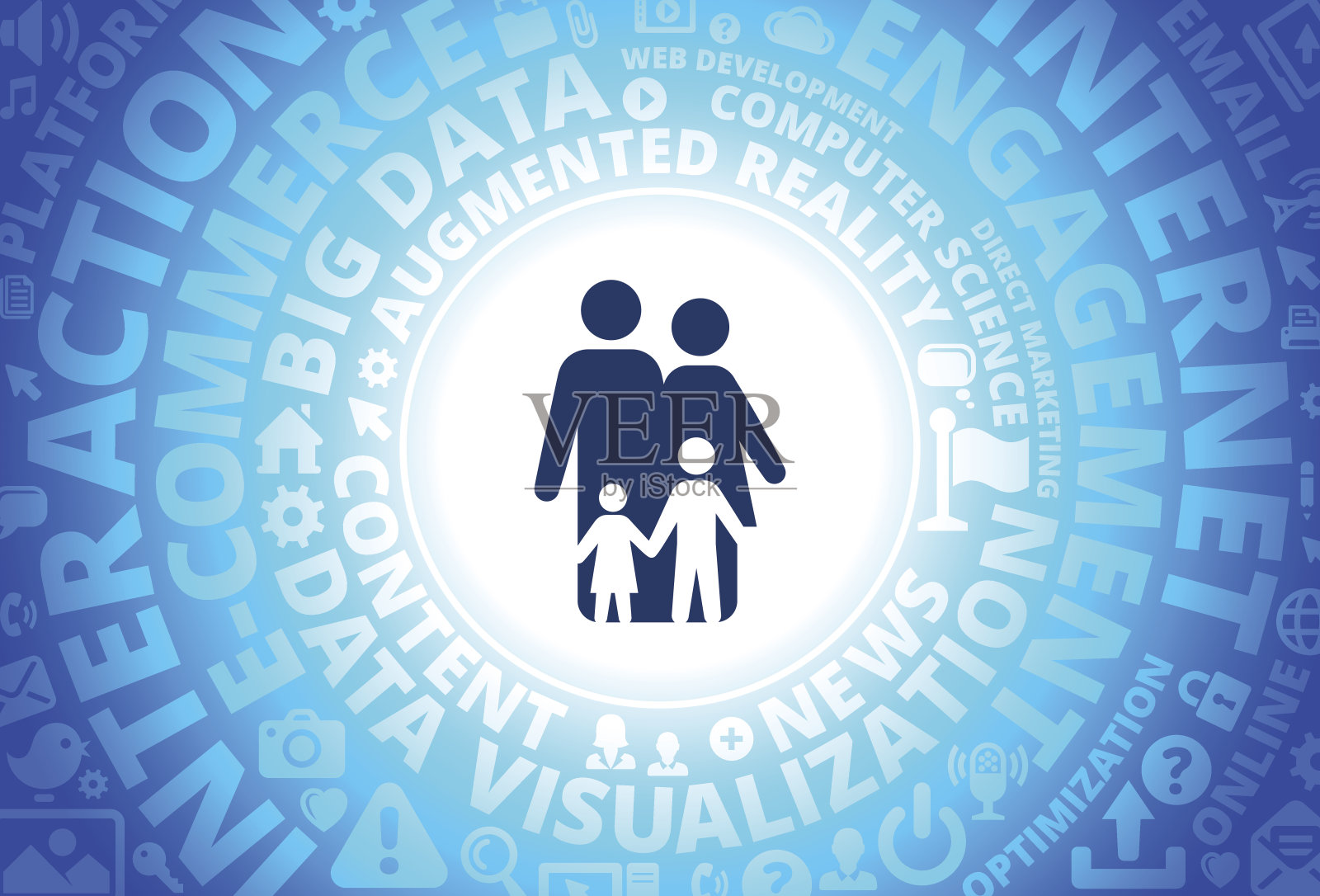 家庭图标在互联网现代技术词汇背景下插画图片素材