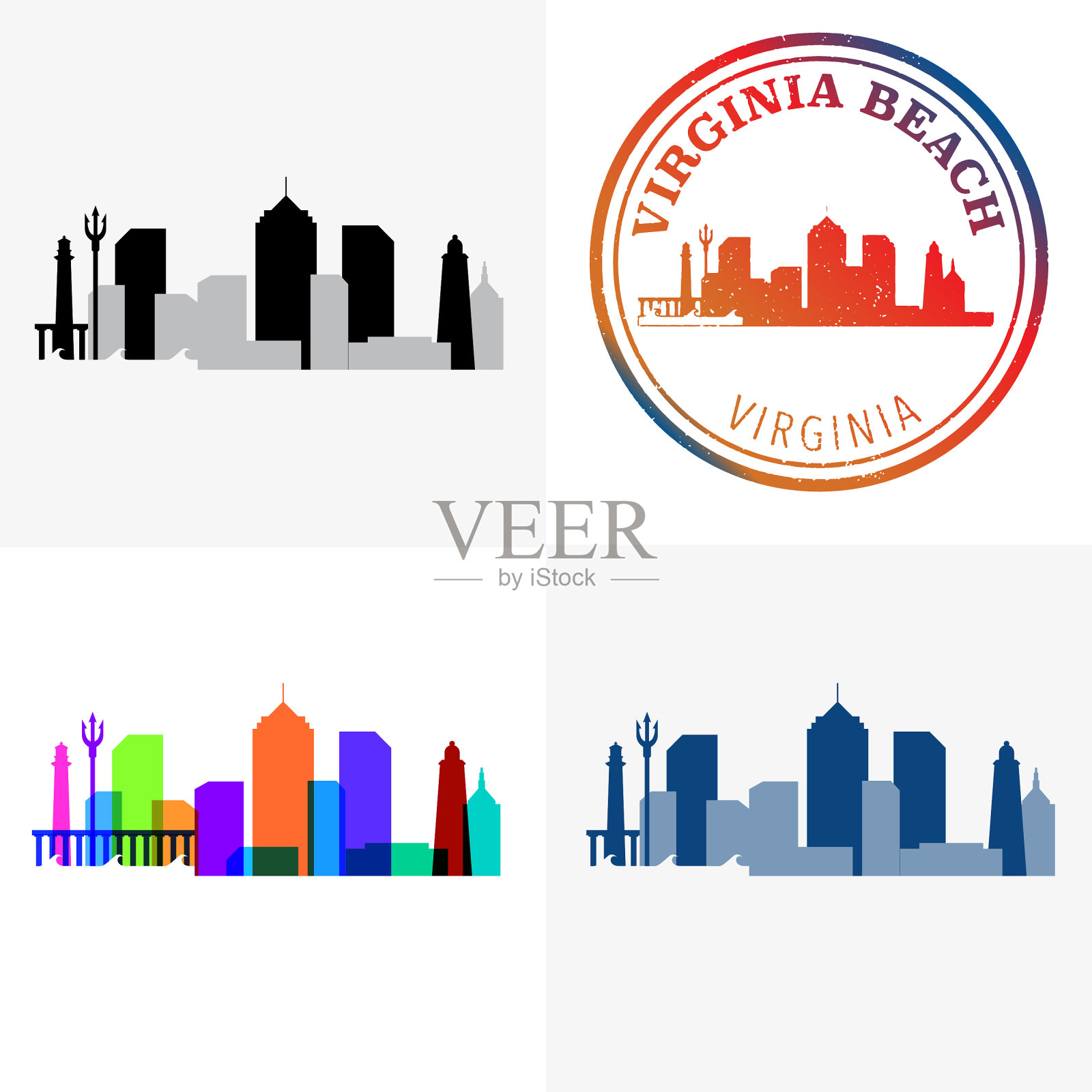 弗吉尼亚海滩邮票和城市风景插画图片素材