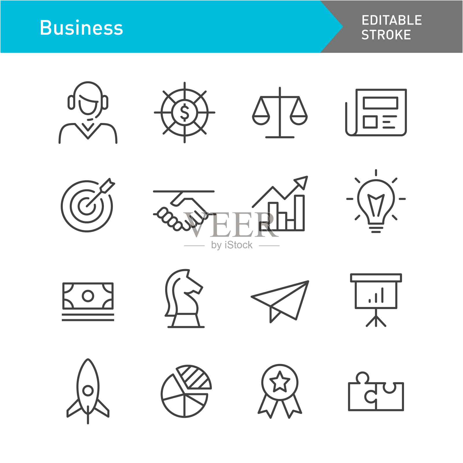 商业图标-线系列-可编辑的笔触图标素材