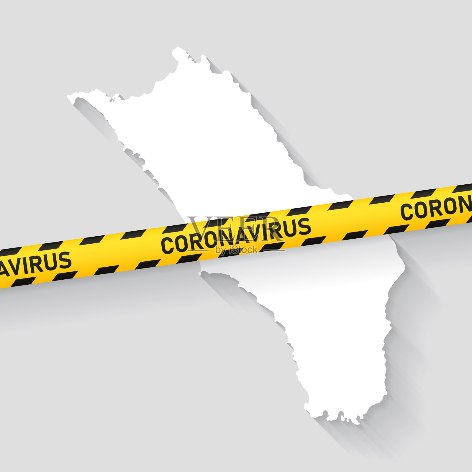 Nias地图与冠状病毒警告胶带。Covid-19爆发插画图片素材