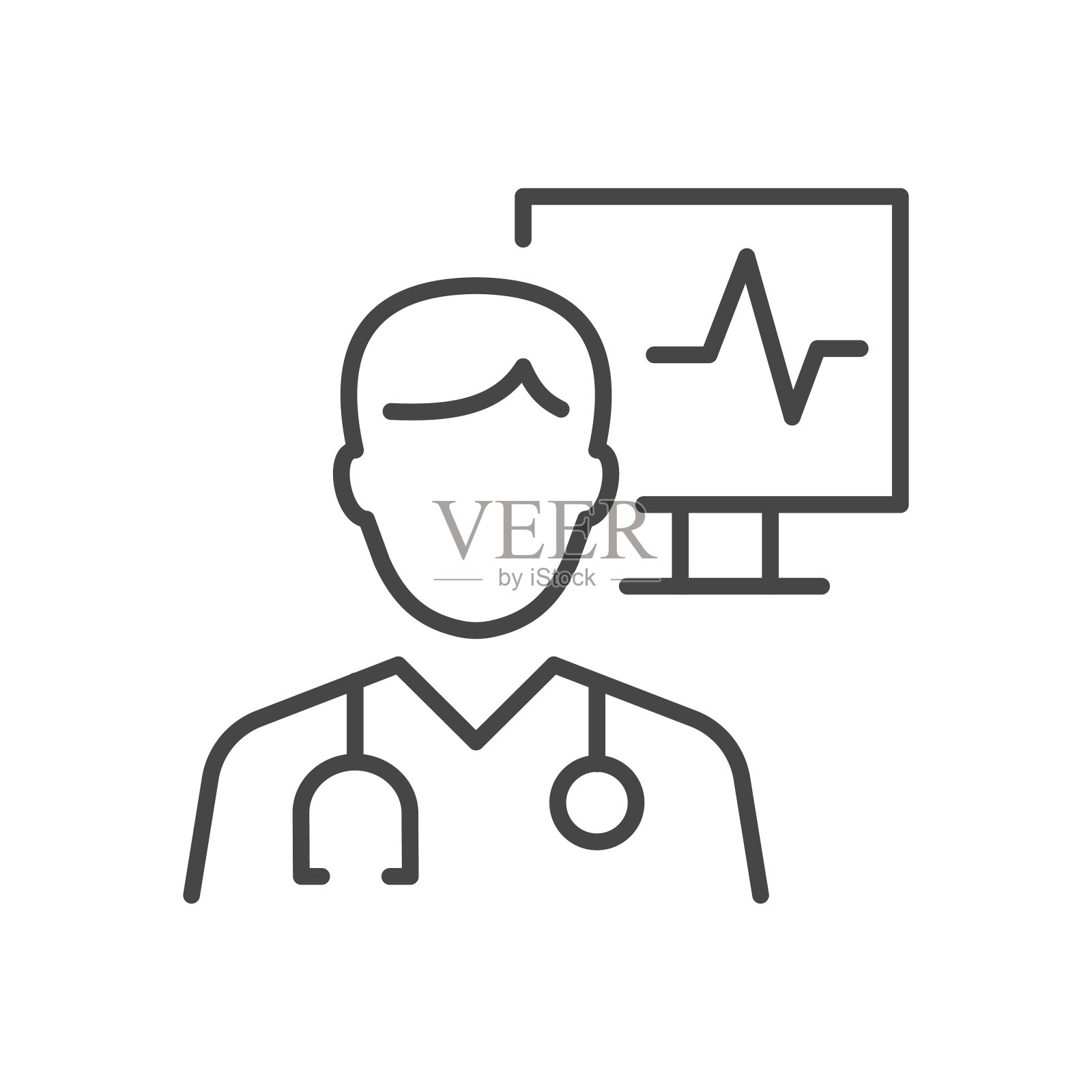 心脏病专家图标。矢量插图。可编辑的中风。插画图片素材