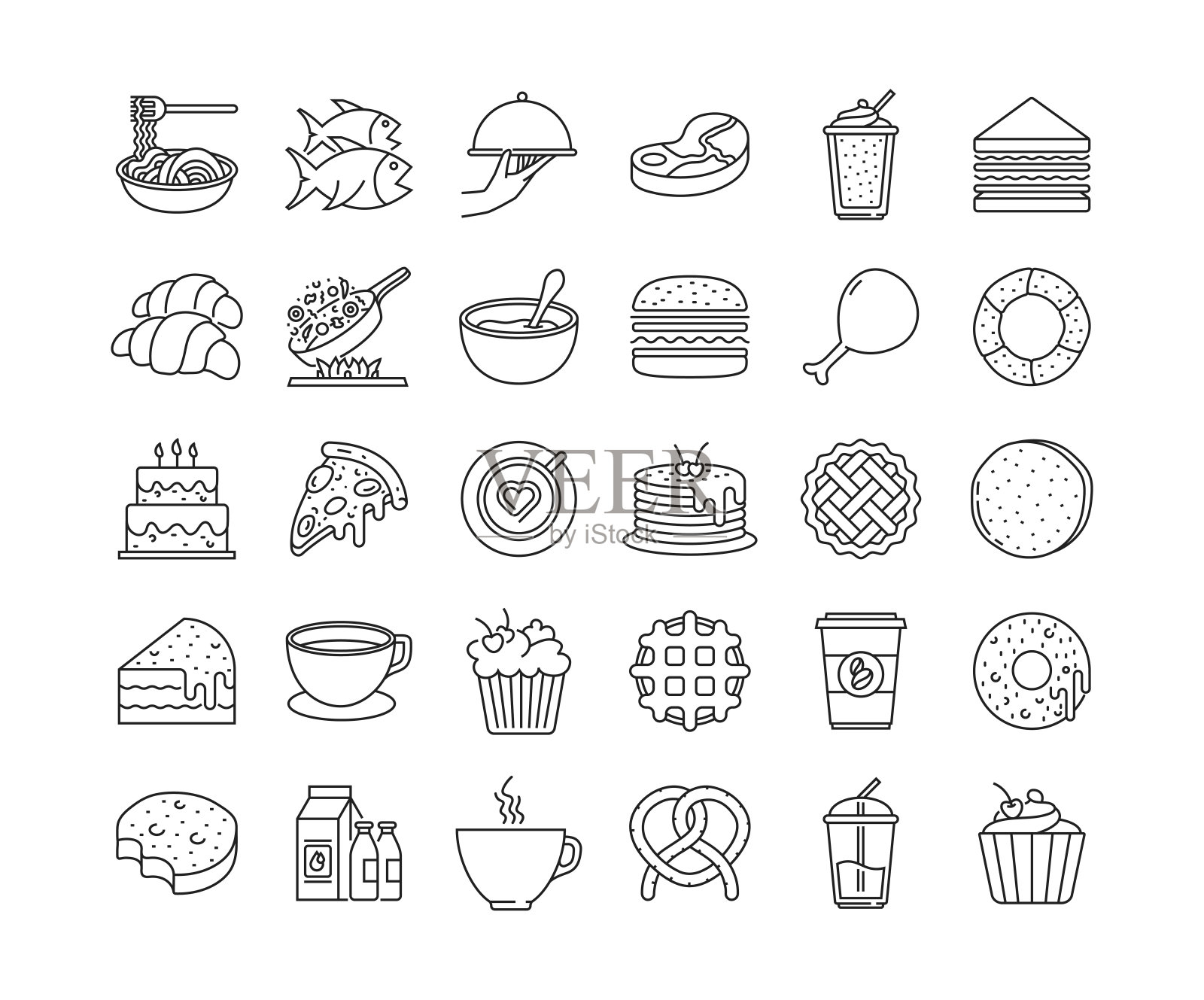 食物和饮料瘦线图标设置插画图片素材