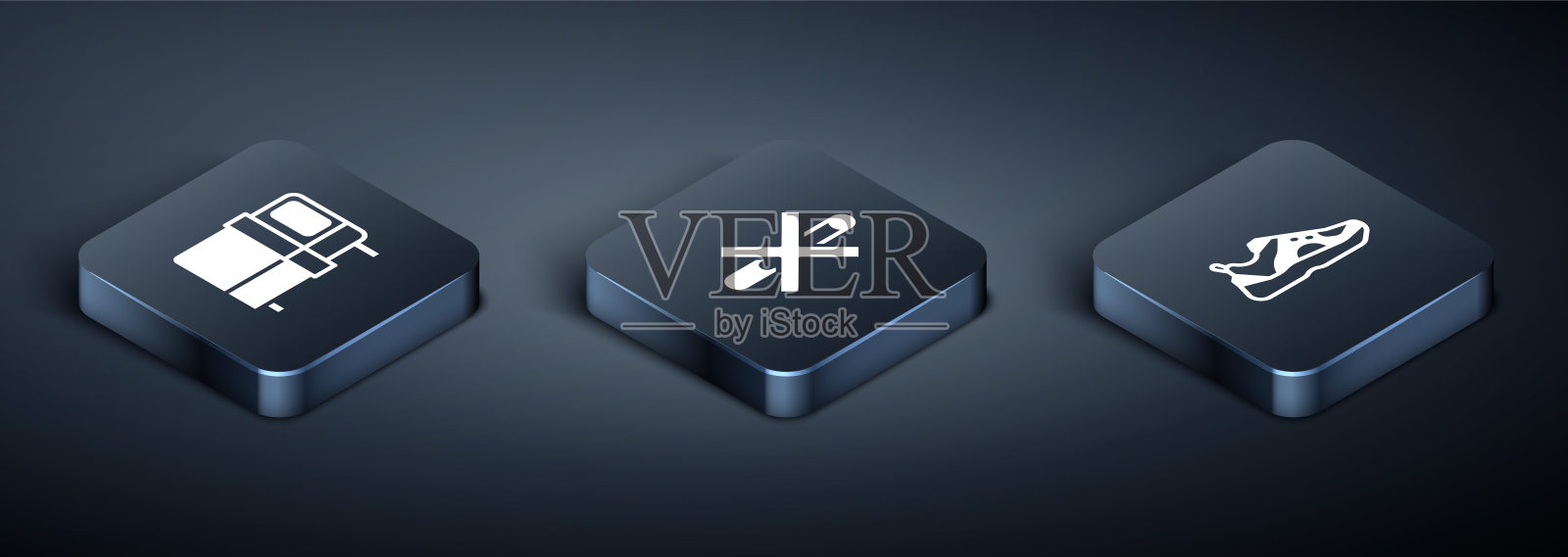 设置等距床,运动鞋和禁烟图标。向量图标素材