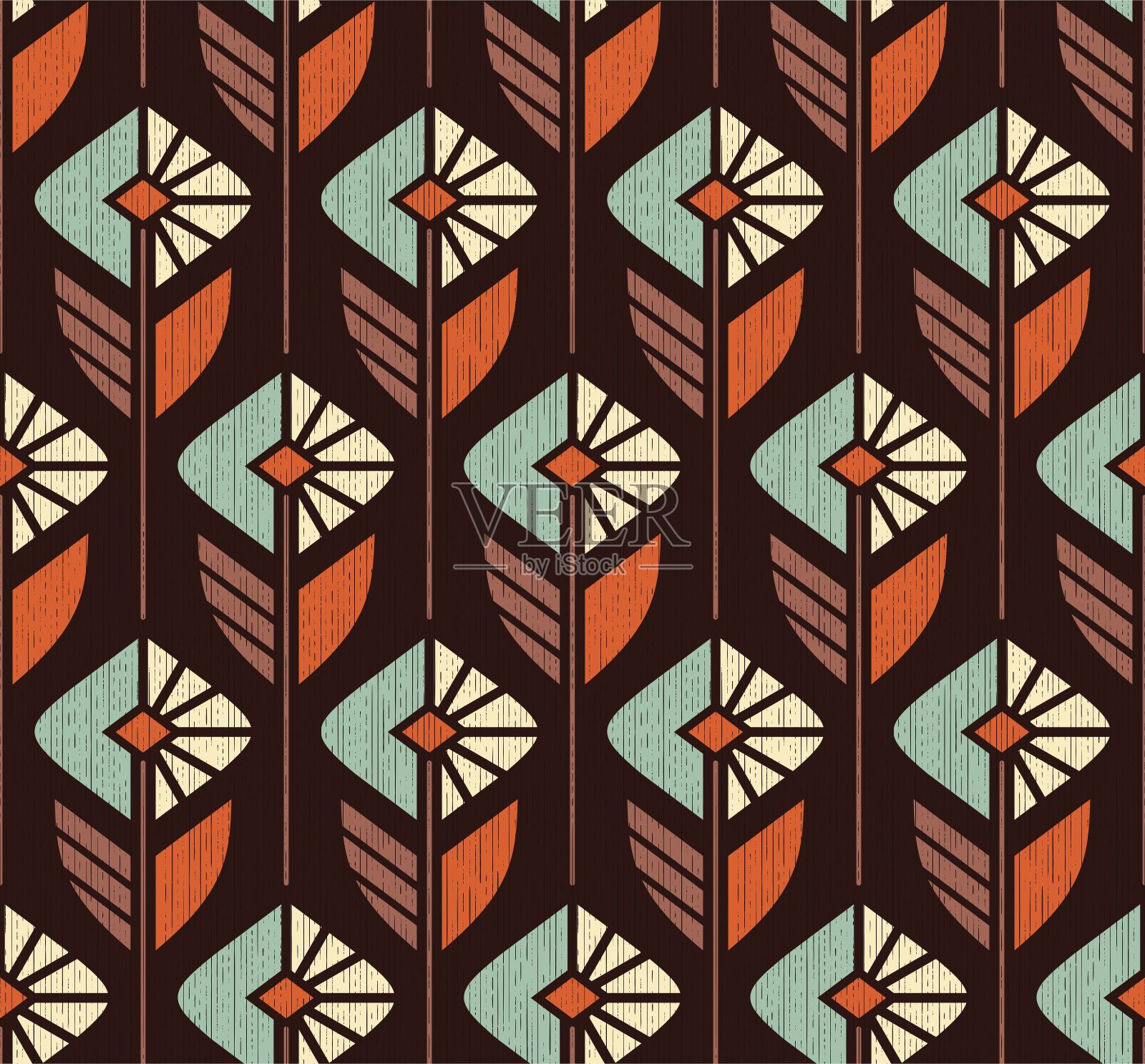 棕色矢量无缝背景与几何薄荷米色装饰艺术风格插画图片素材