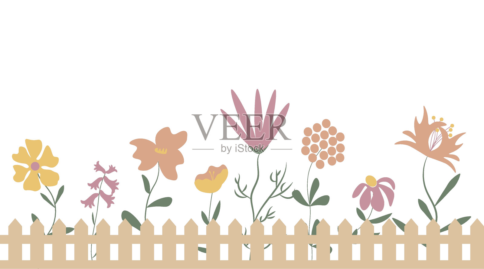 水平无缝图案花卉夏季背景,平面矢量插图上的白色插画图片素材