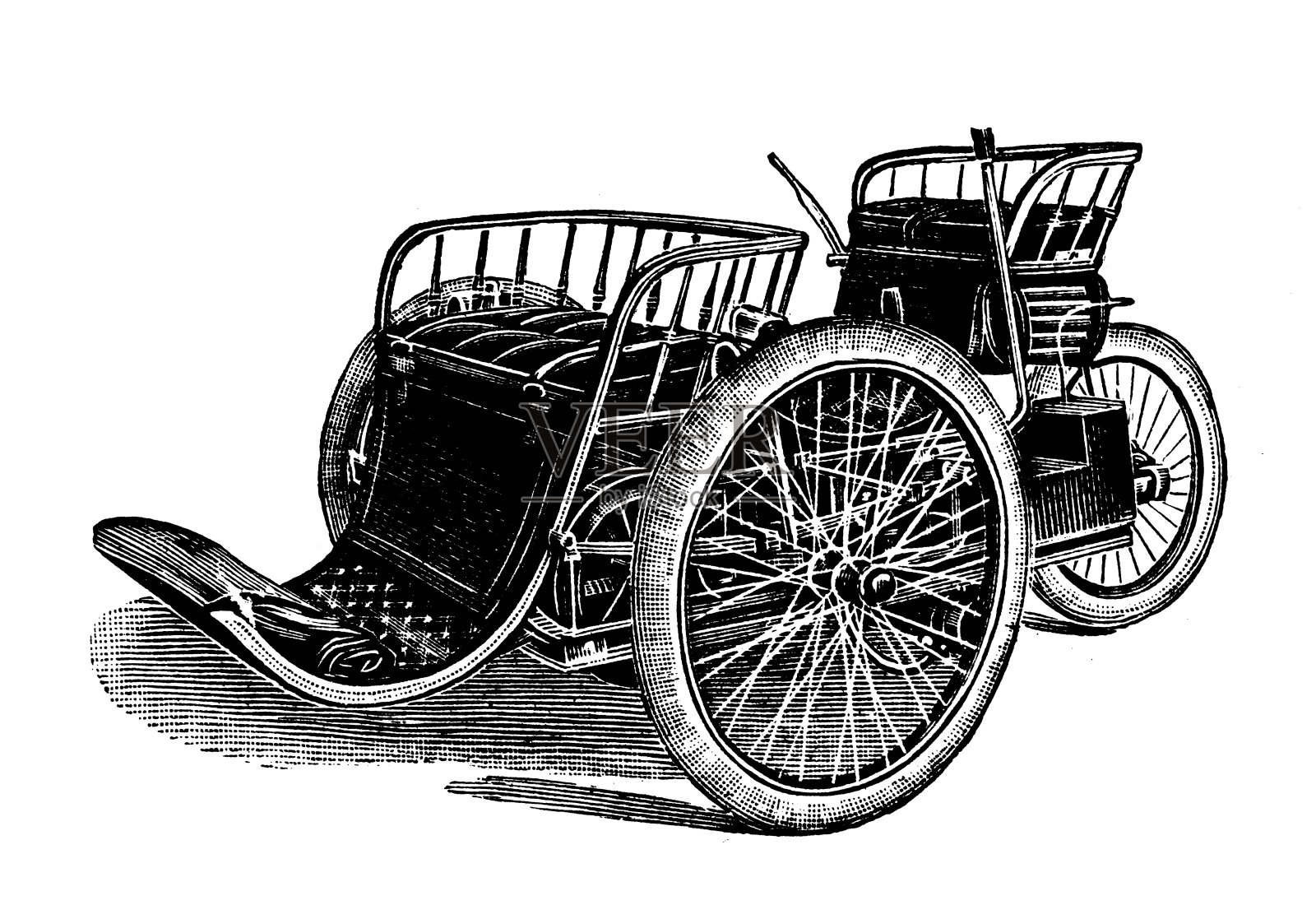 古董插图:交通工具的发明,汽车及其零部件插画图片素材