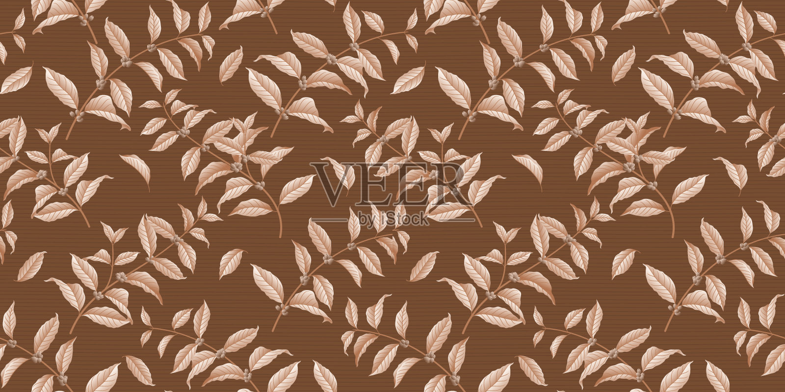 黑色背景上的咖啡分支无缝图案。插画图片素材