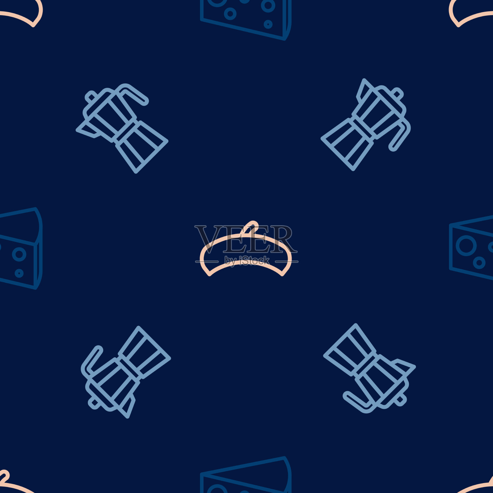 设置线奶酪咖啡机moca壶和法国图标素材