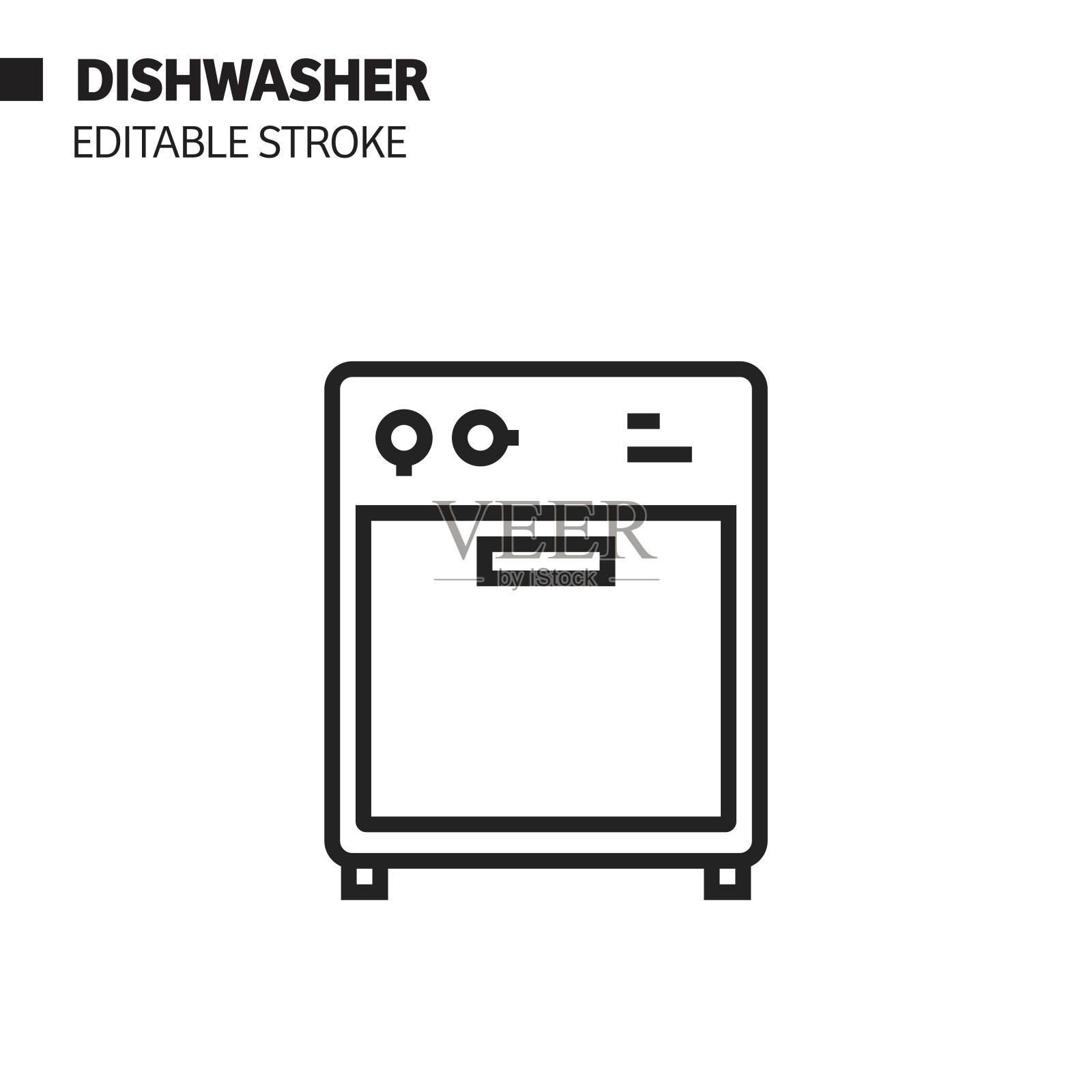 洗碗机线图标,轮廓矢量符号插图。插画图片素材