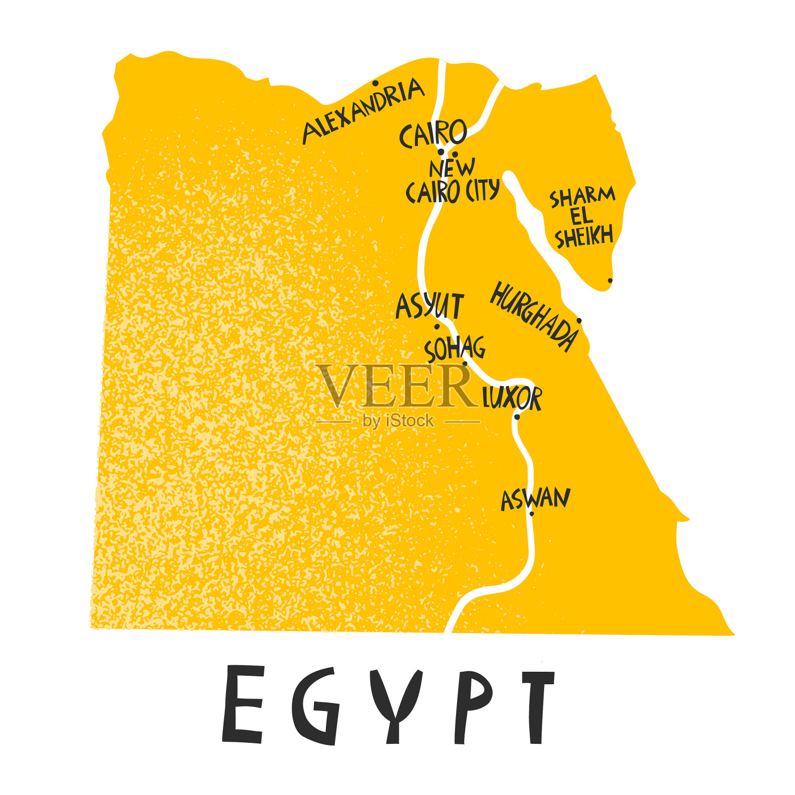 手绘的阿拉伯埃及旅游风格化地图插画图片素材