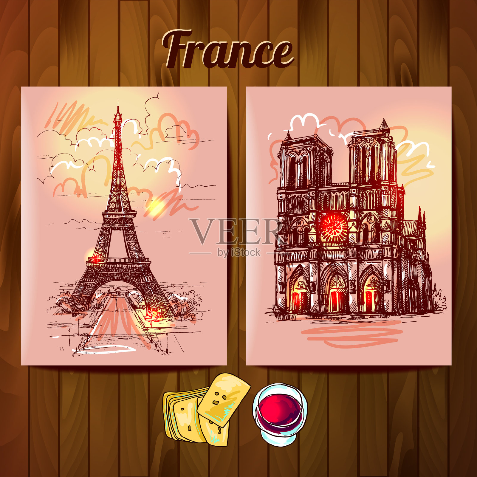 巴黎圣母院插画图片素材