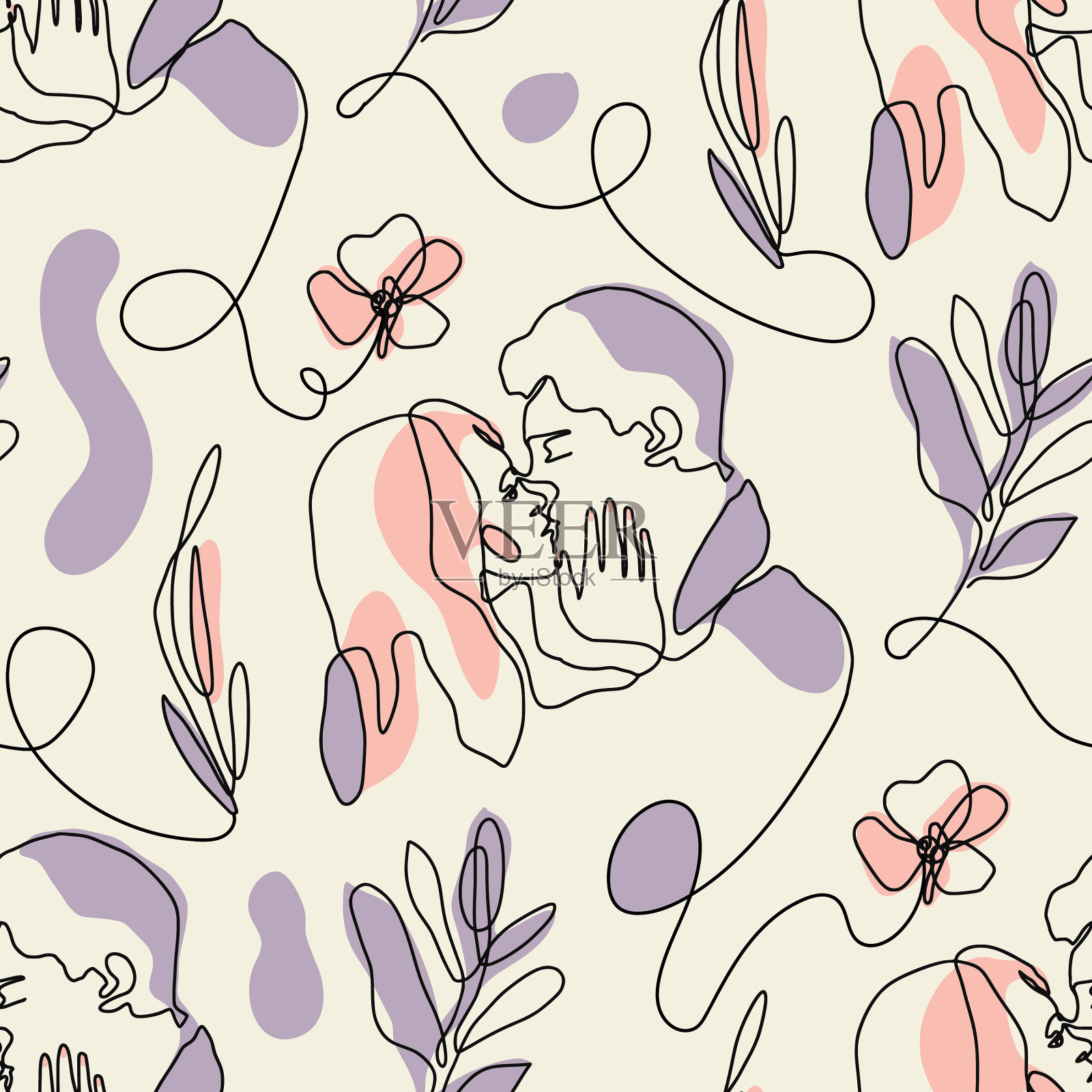 情侣爱吻无缝模式与女人插画图片素材