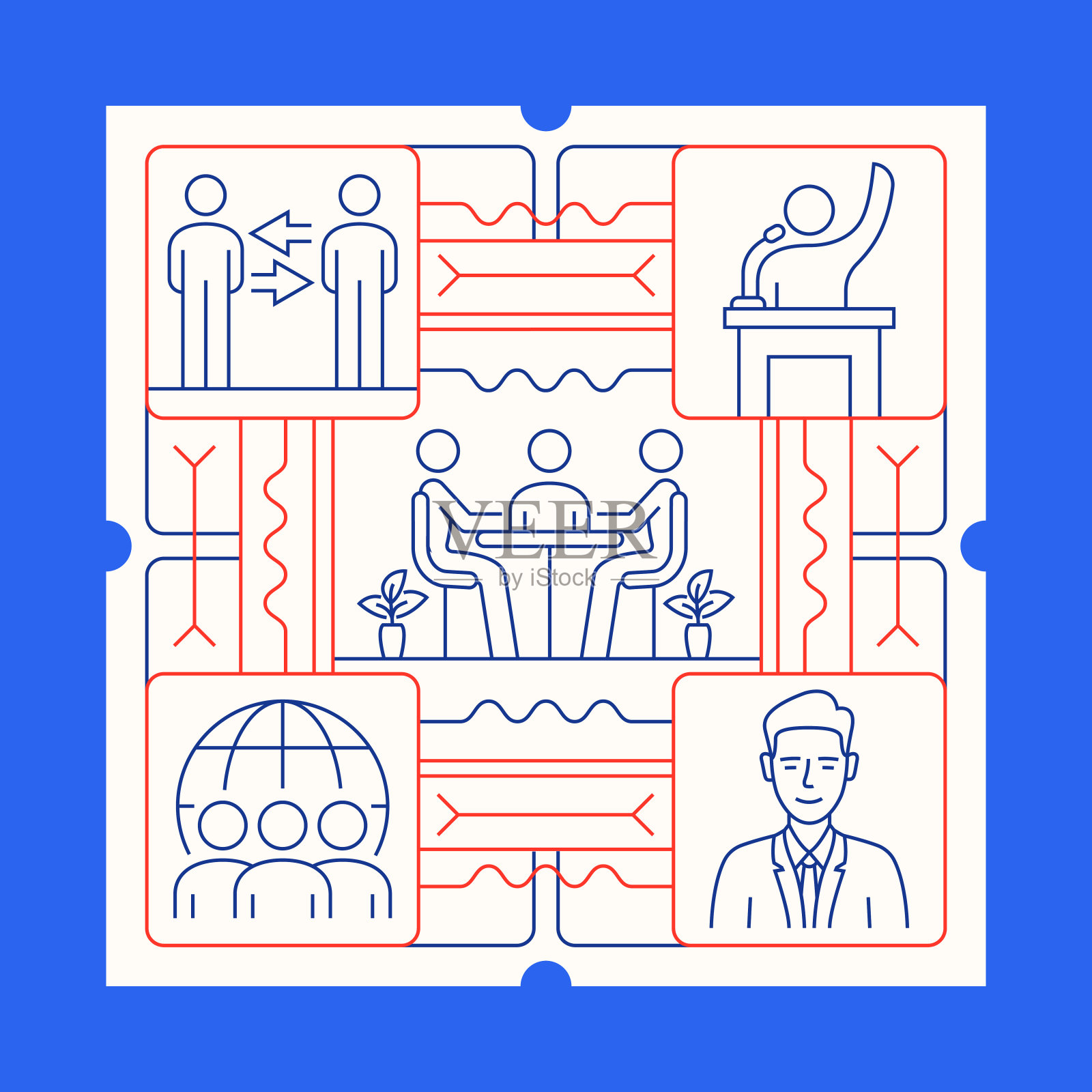 商务人士线图标集和横幅设计插画图片素材