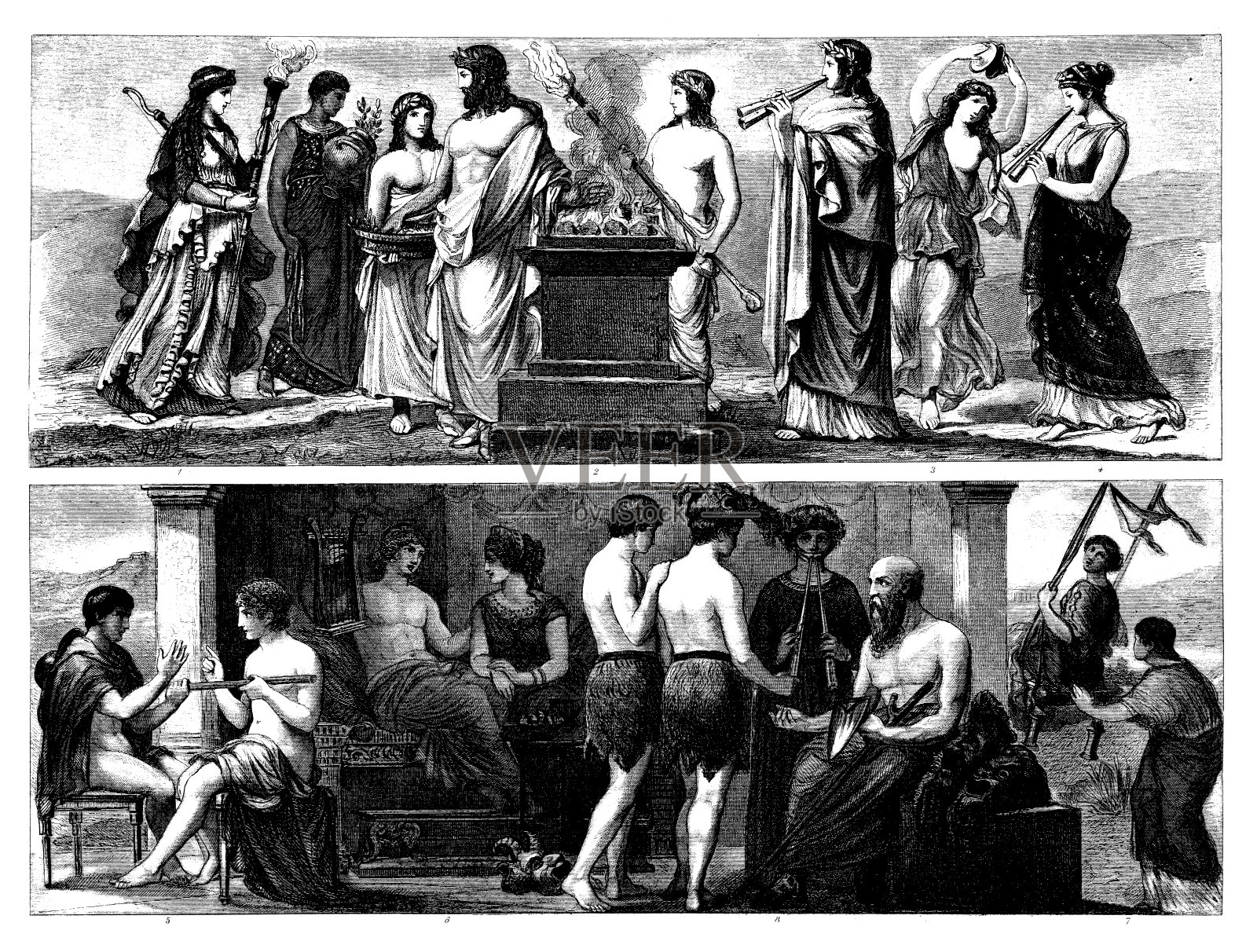 古董雕刻收藏,文明:希腊人插画图片素材