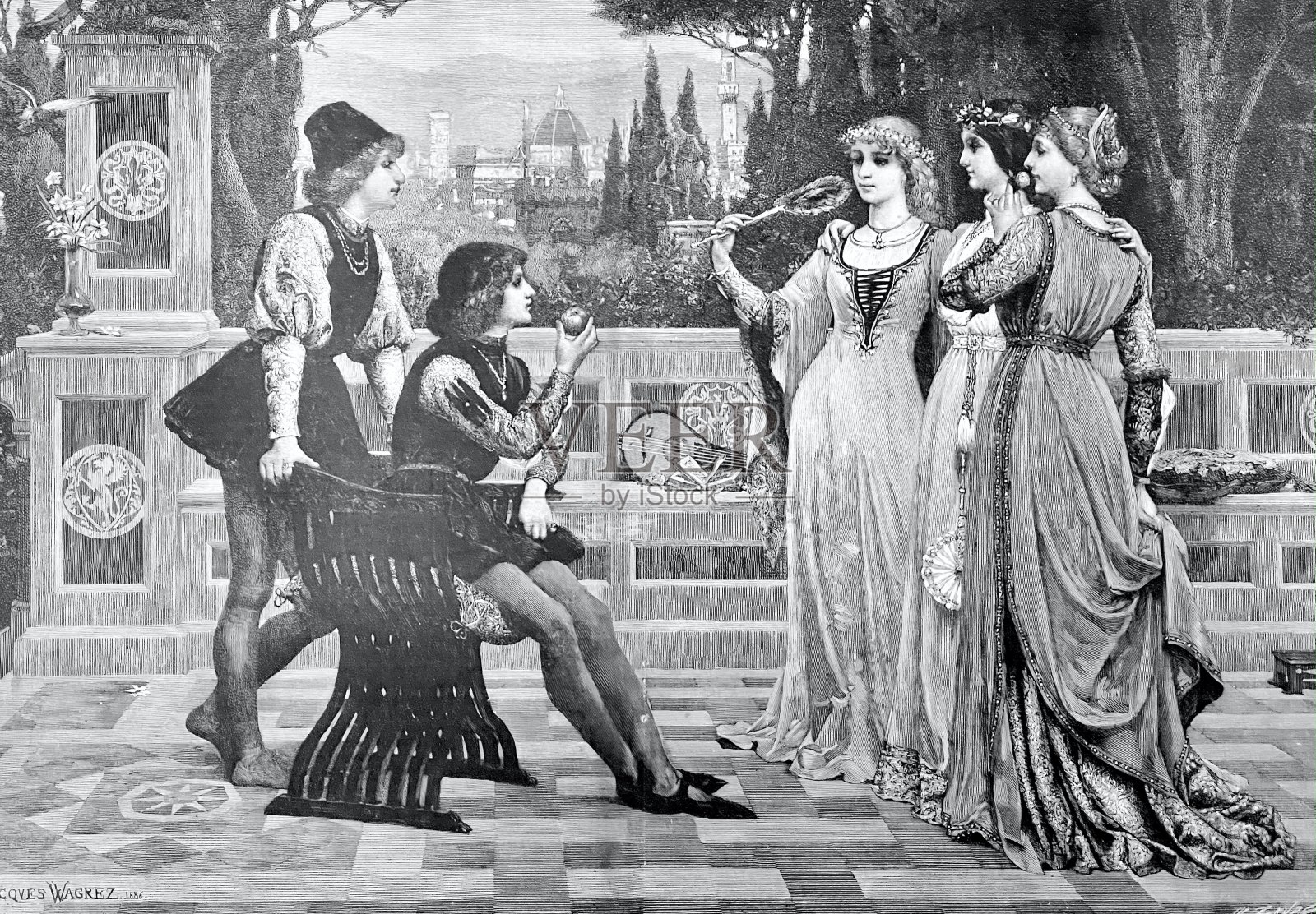 巴黎的评判,从三人中选出最漂亮的女人插画图片素材