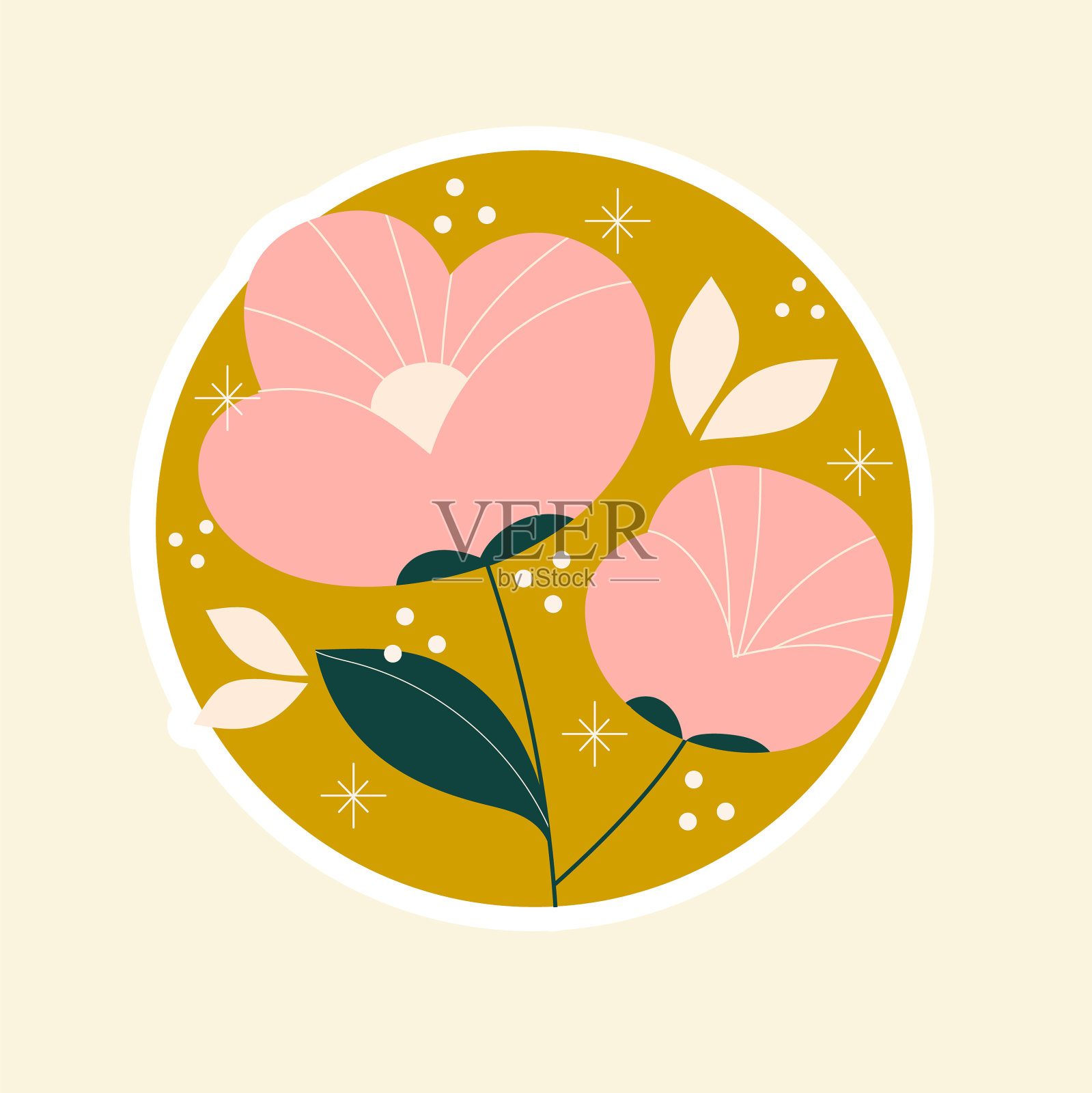 花卉植物贴纸平面设计插画图片素材