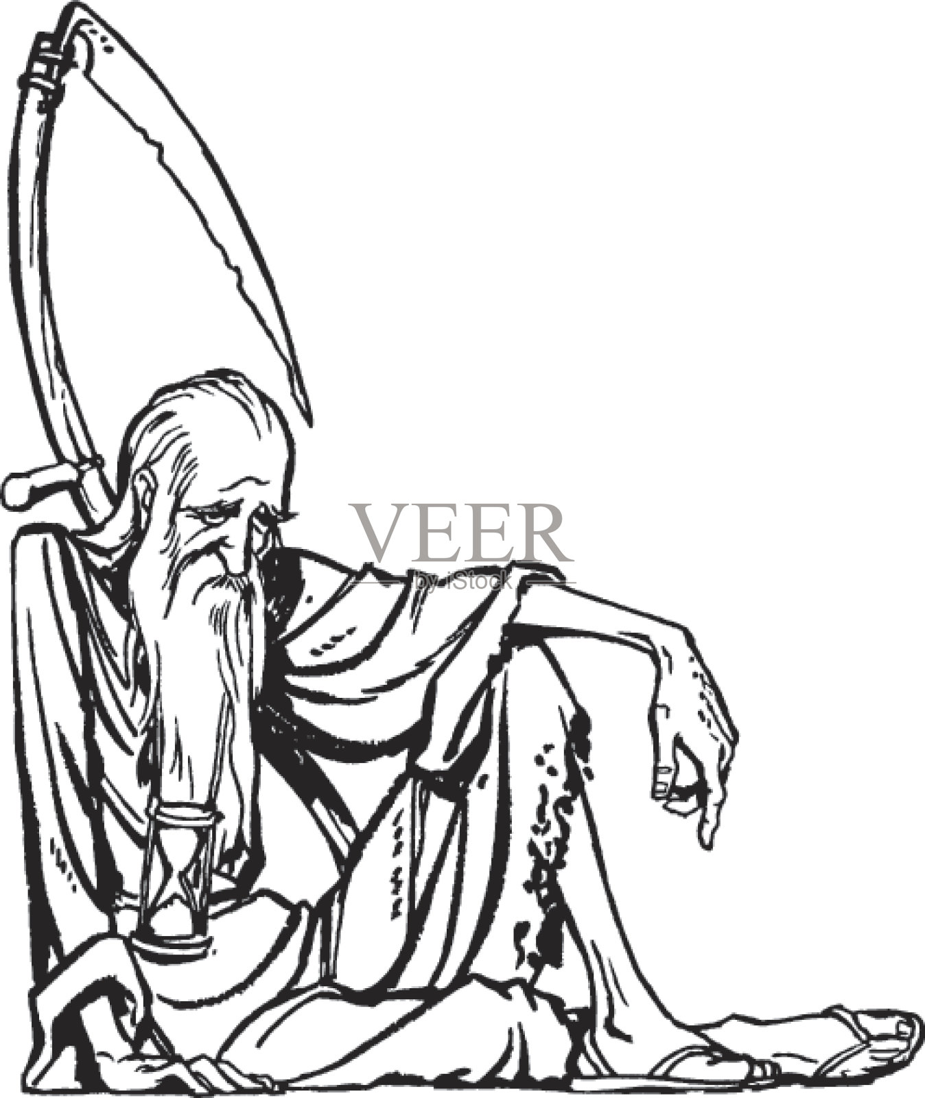带着沙漏和镰刀的老人——流逝的时间的象征插画图片素材