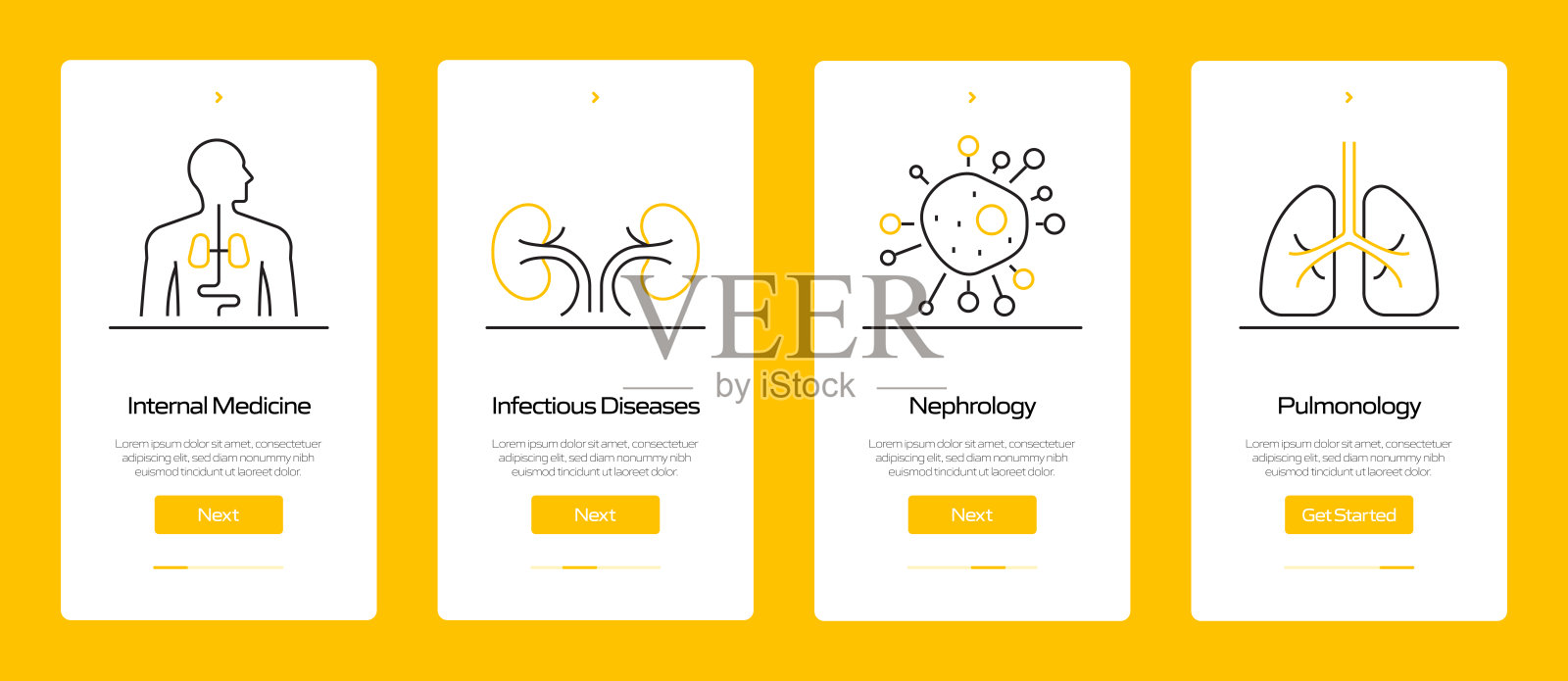 带图标的移动应用程序页面屏幕。UI设计模板矢量插图插画图片素材