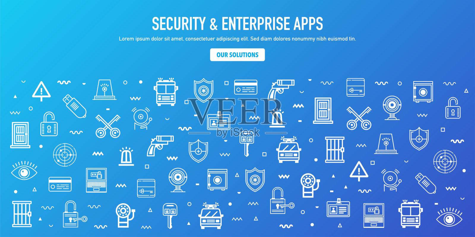 安全&企业应用大纲风格的网页横幅设计插画图片素材