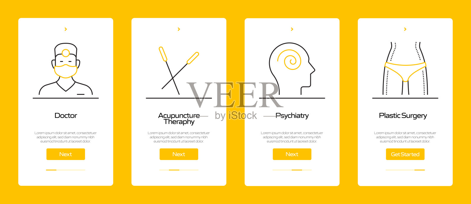 带图标的移动应用程序页面屏幕。UI设计模板矢量插图插画图片素材