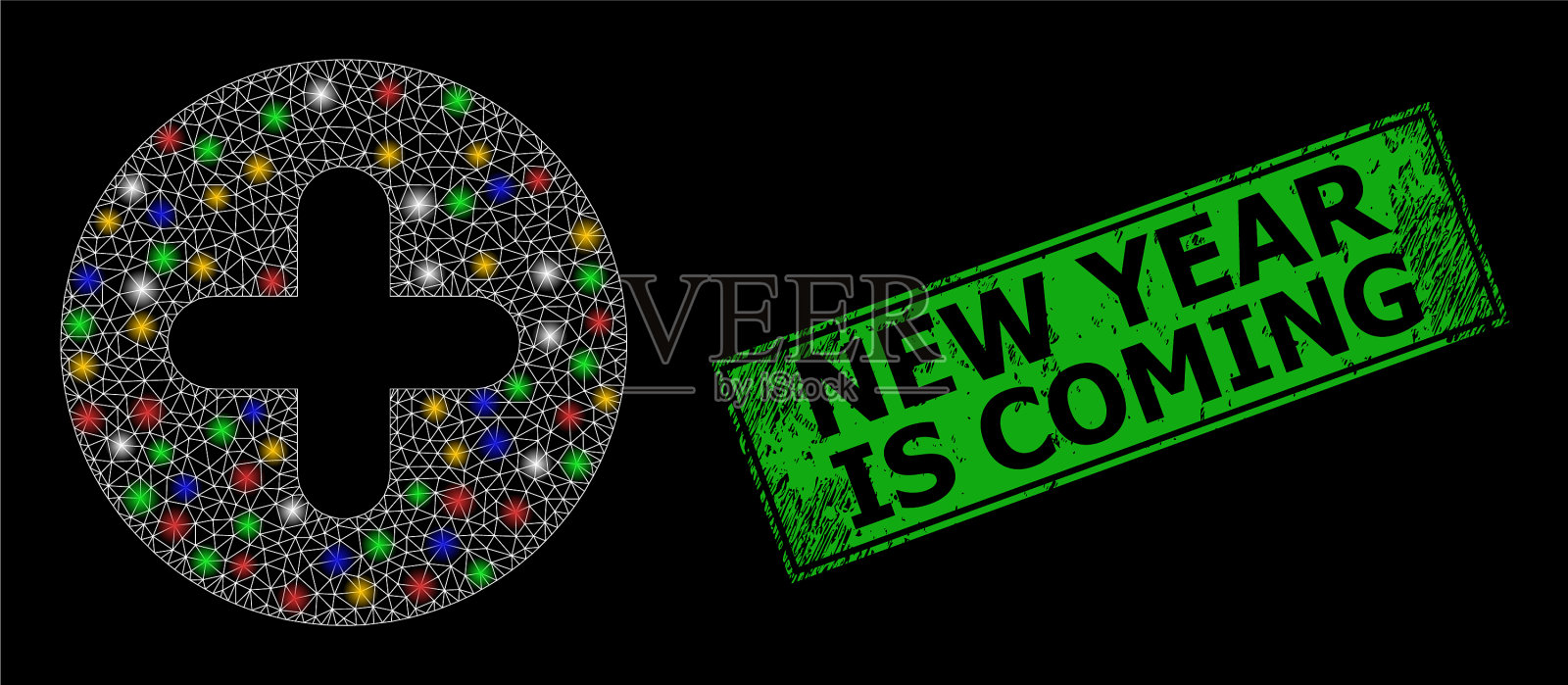 橡胶新年印章即将与网眼插画图片素材