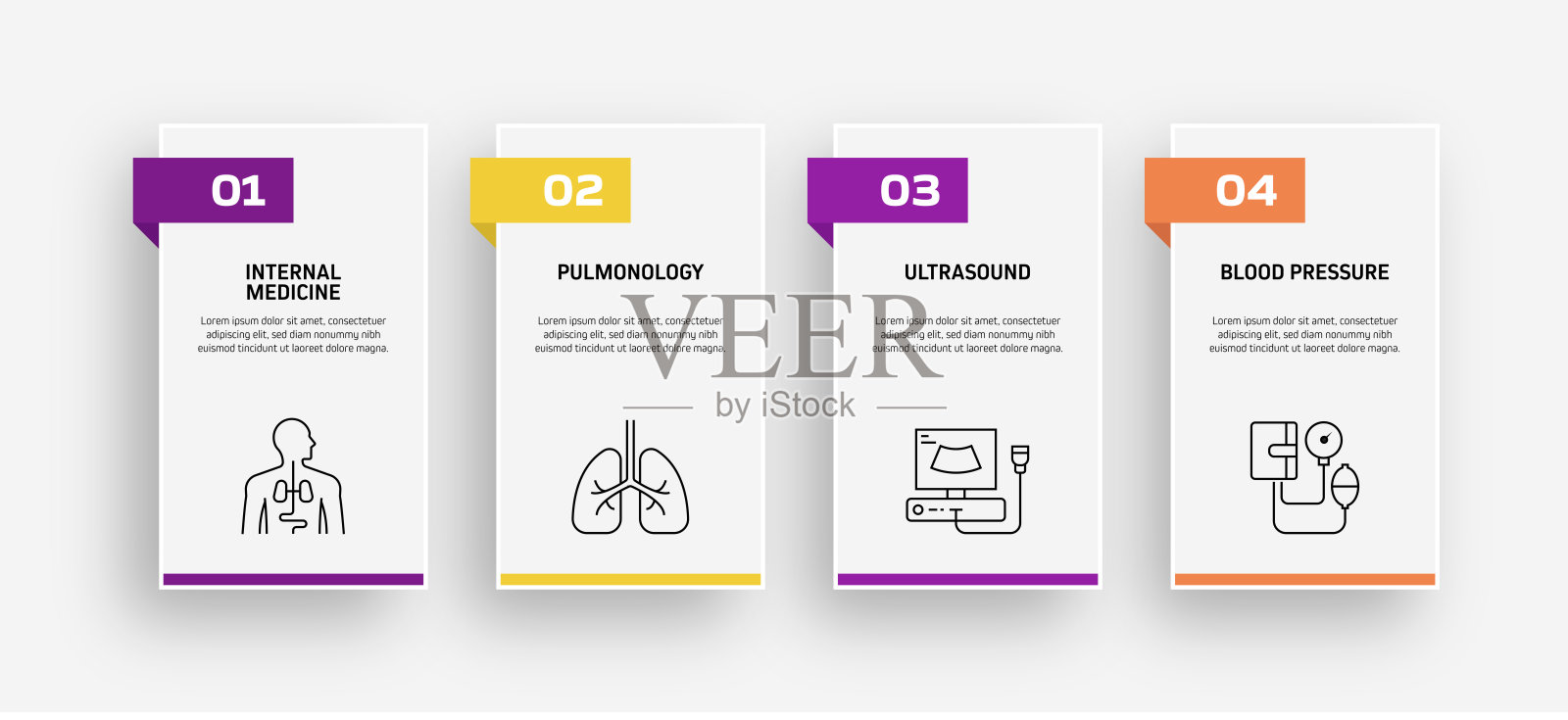医疗保健和医疗相关流程信息图模板。过程时间图。使用线性图标的工作流布局插画图片素材