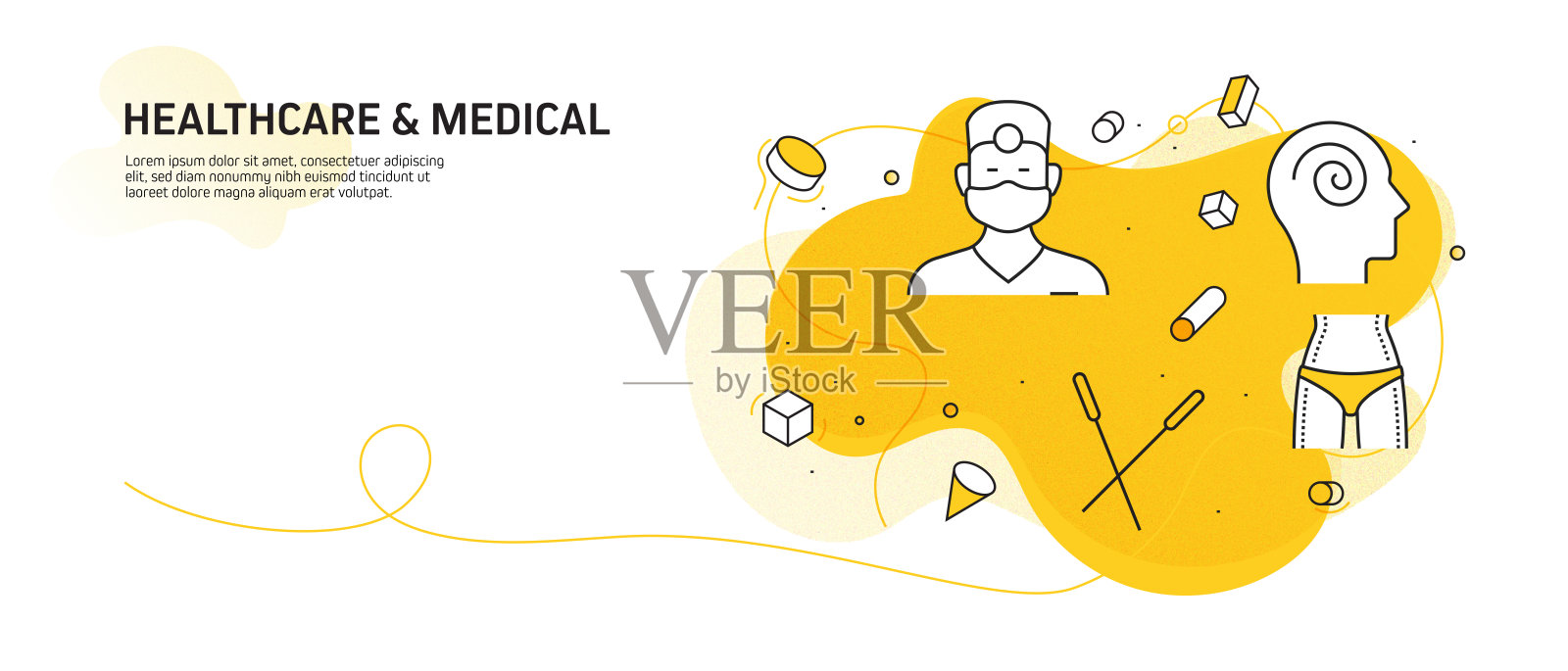 医疗保健和医疗相关的现代线条风格矢量插图插画图片素材