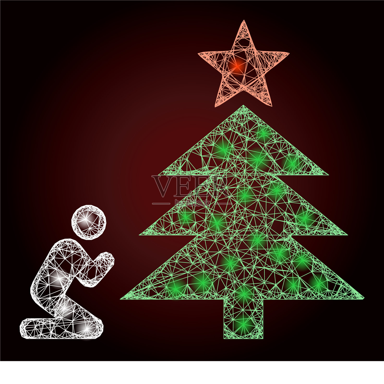 光滑的线形网祈祷圣诞树用插画图片素材