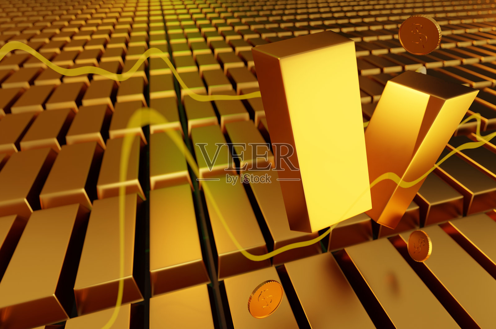 3D插画,黄金市场股票财富商业金融插画图片素材