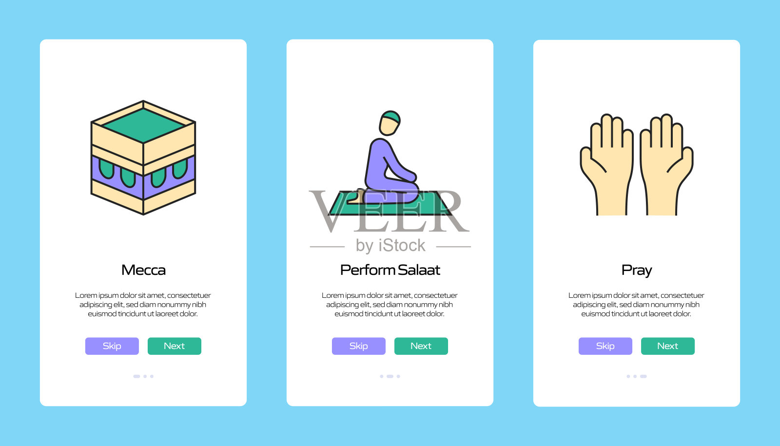 Ramadan概念内置平板图标的移动应用页面屏幕。用户体验,用户界面设计模板矢量插图插画图片素材