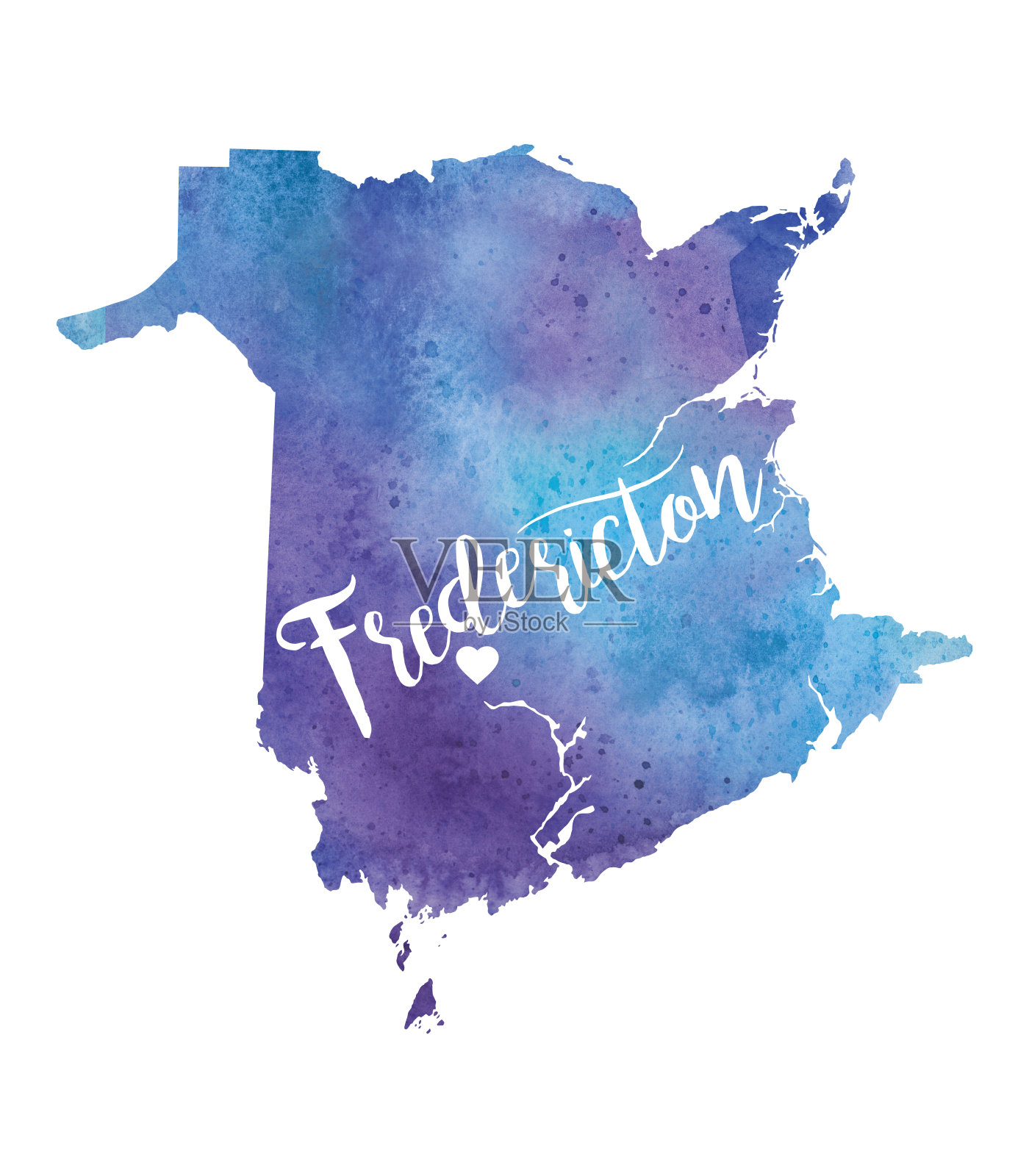 弗雷德里克顿,新不伦瑞克书法光栅水彩地图插图插画图片素材