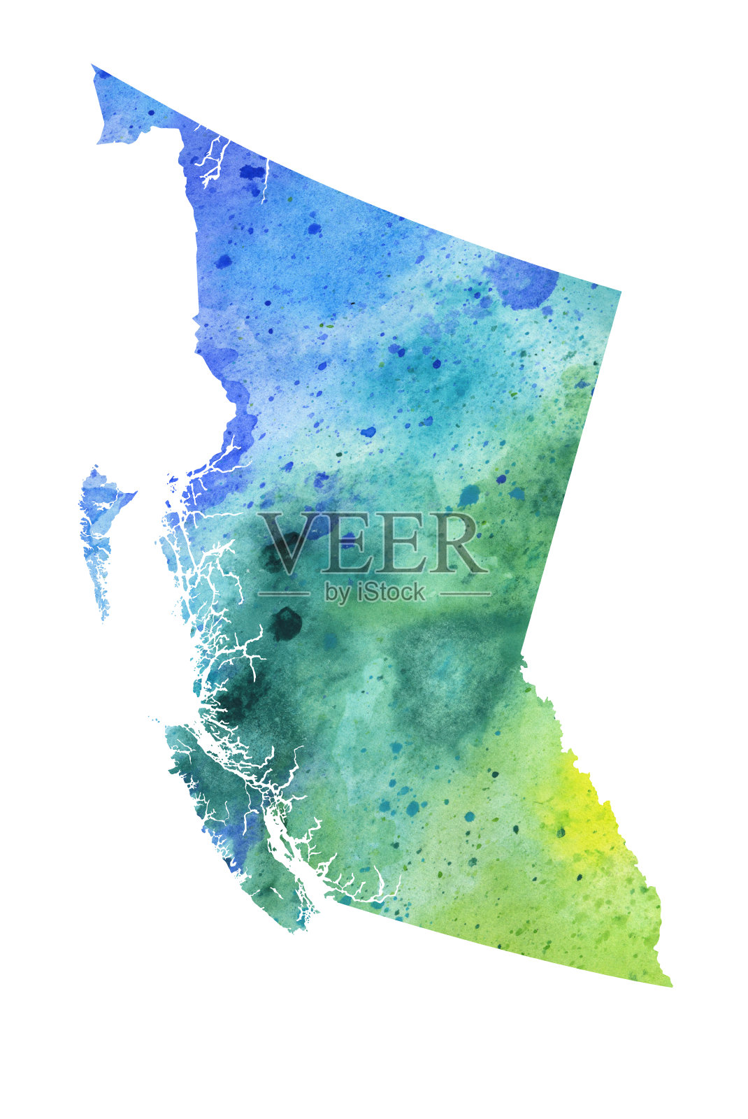 水彩地图的不列颠哥伦比亚-栅格插图插画图片素材